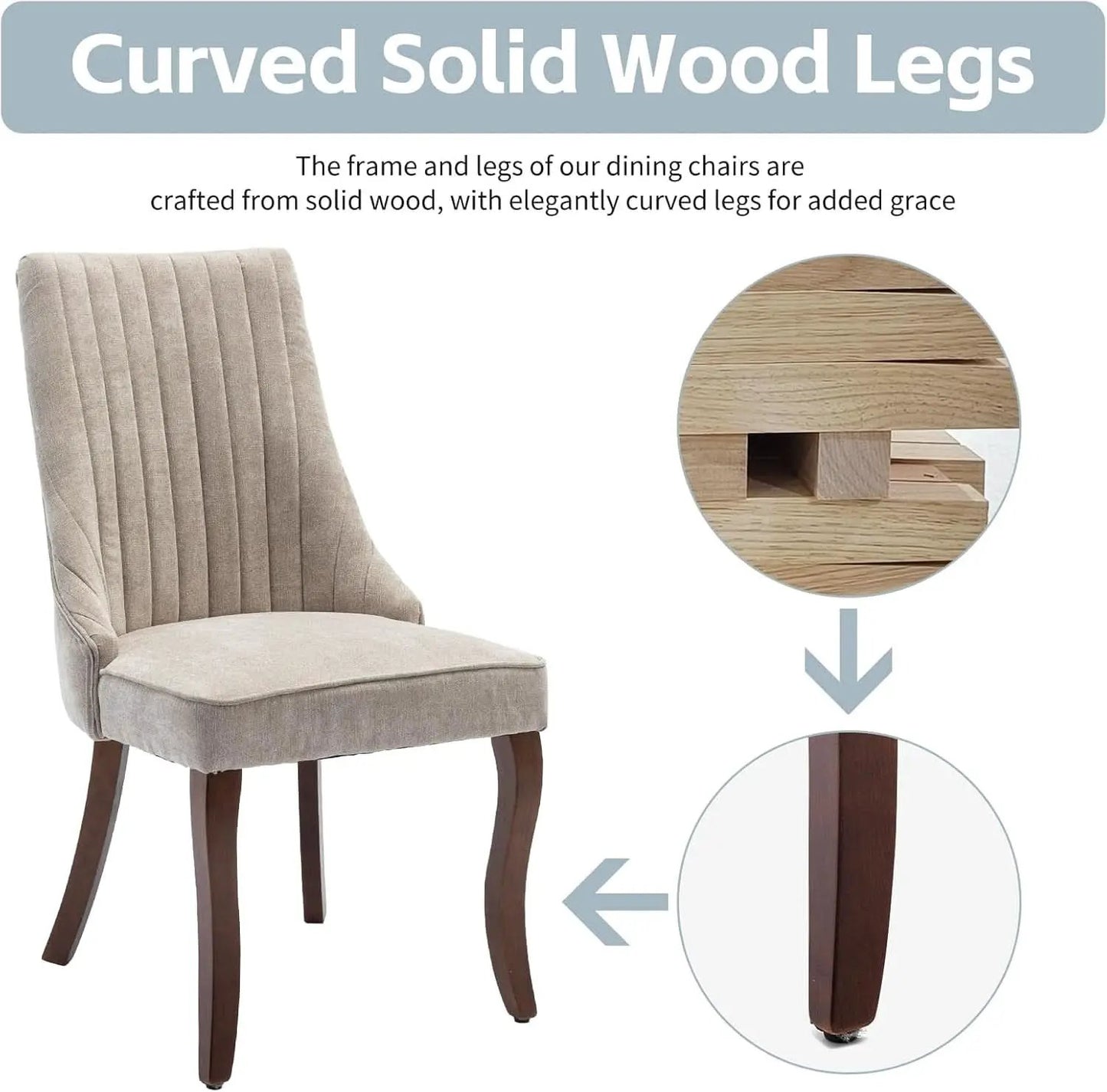 Beige Upholstered Dining Chairs 2 Pack Curved Wood Legs from PriceLows™