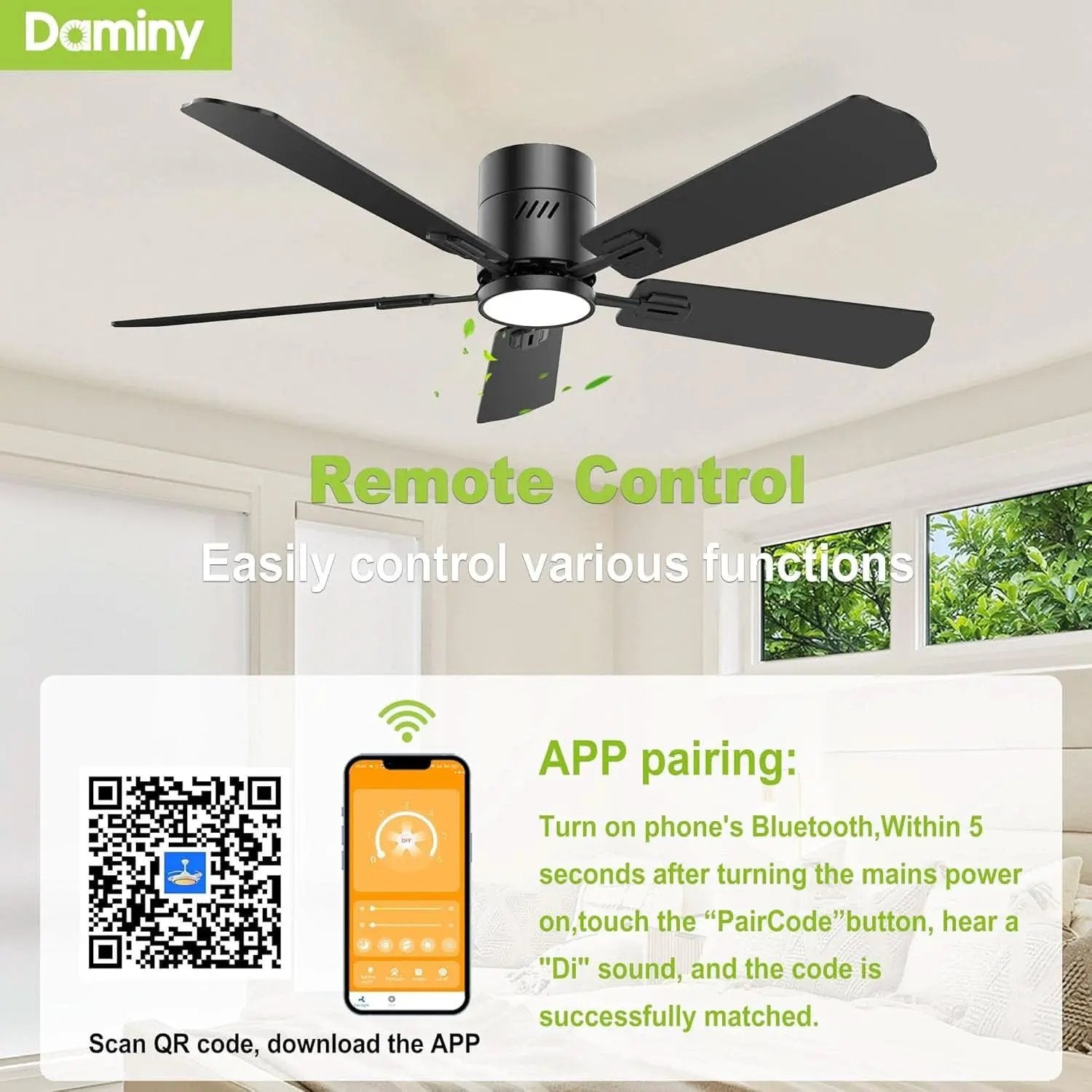 52 Inch Black Walnut DC Motor Ceiling Fan With Light Remote from PriceLows™