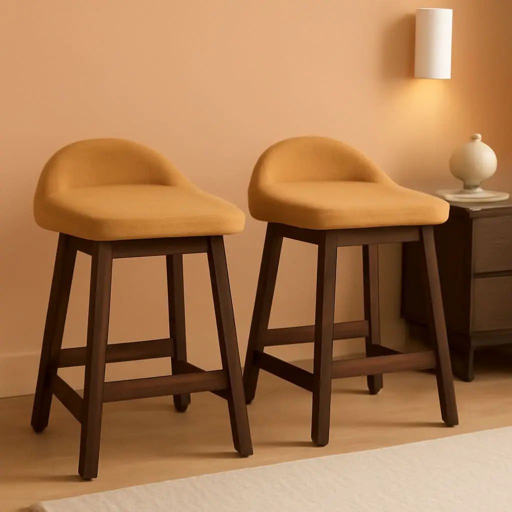 Mustard Brown Upholstered Counter Height Bar Stool Set Of 2 from PriceLows™