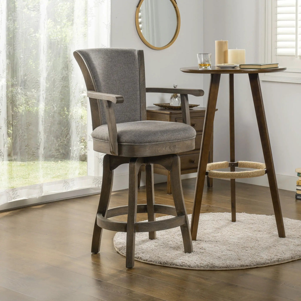 Williams Swivel Bar Stool | Counter Height | High Backrest | Sturdy Armrests