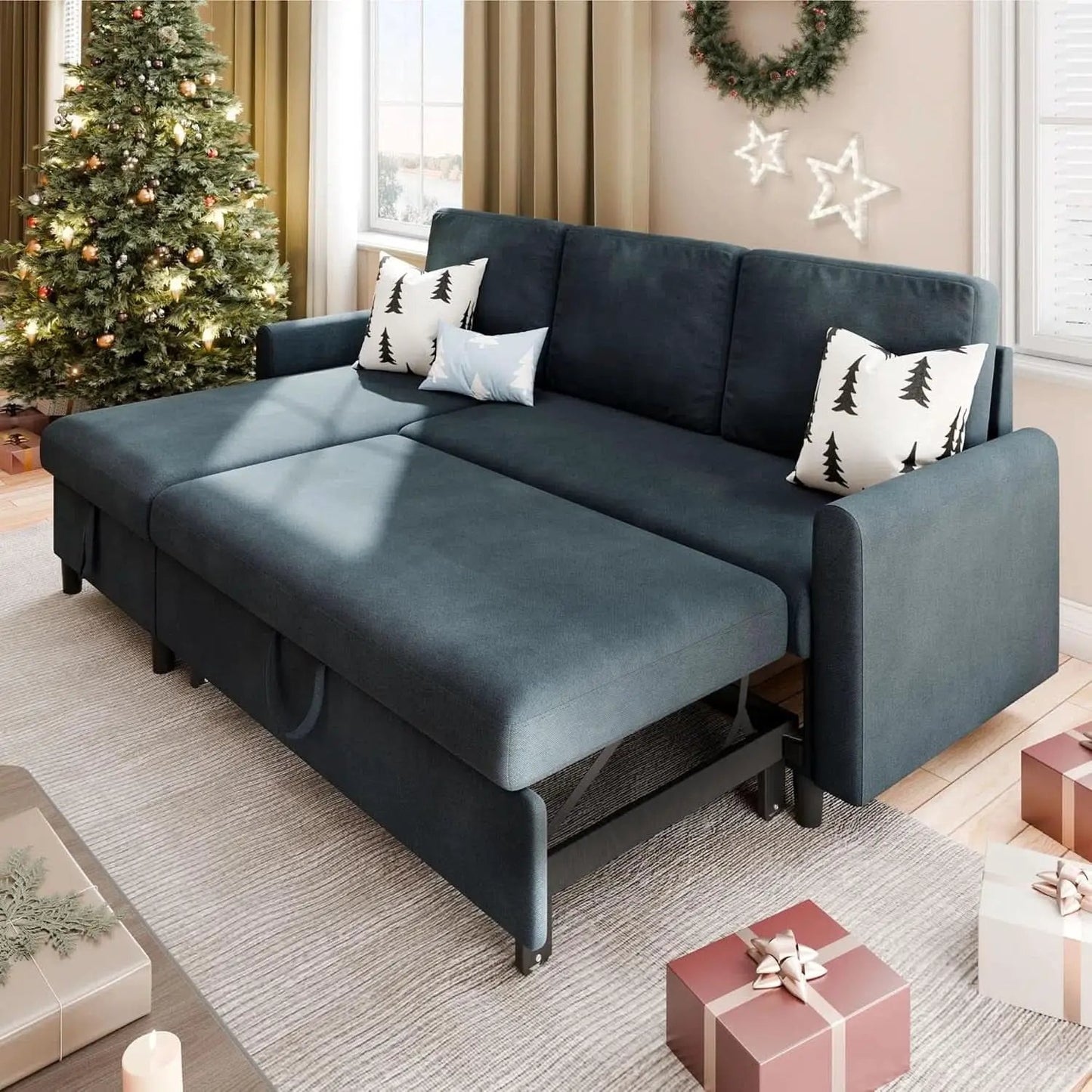 Dark Grey LShaped Convertible Sleeper Sofa Durable from PriceLows™
