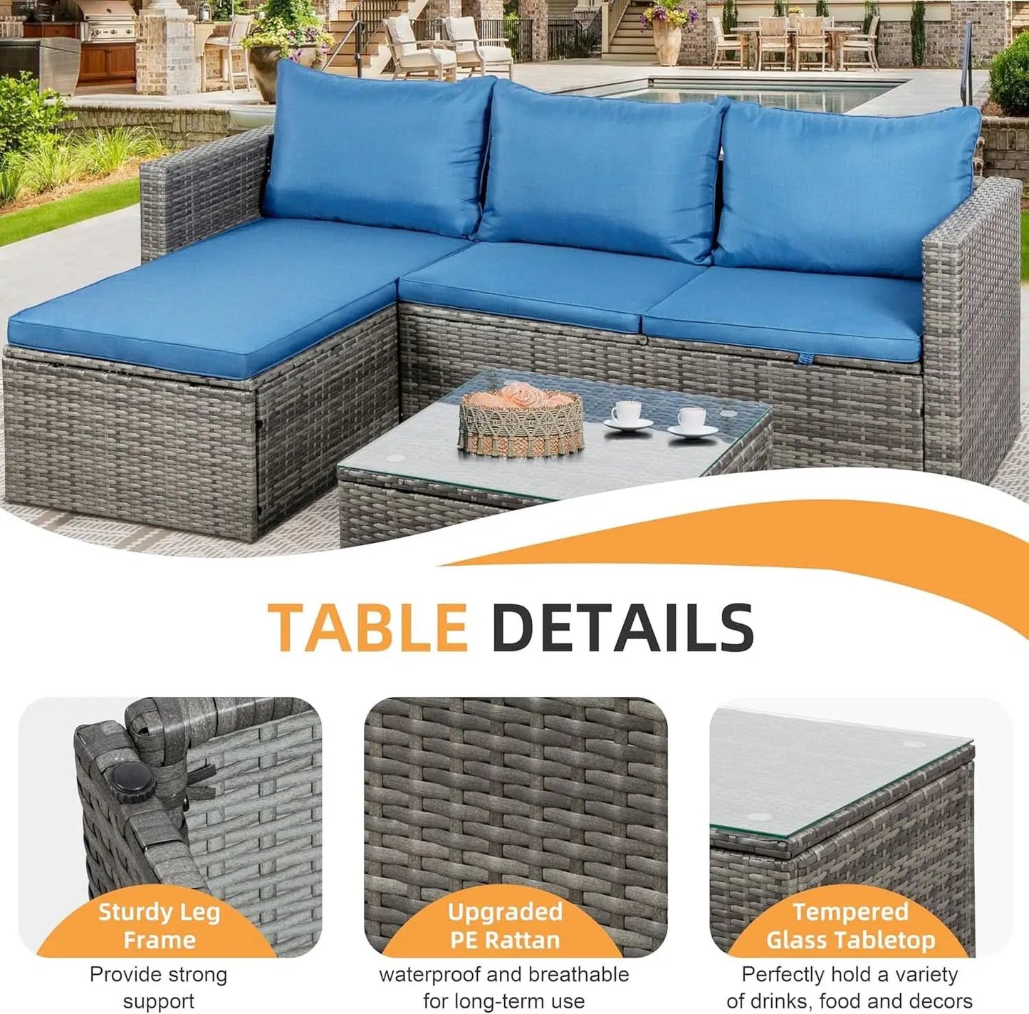 3-Piece Outdoor Wicker Sofa Set with Glass Table from PriceLows™