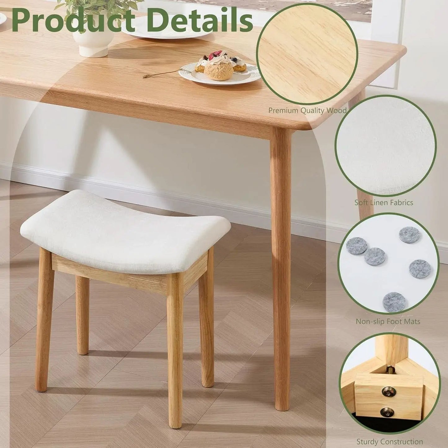 Beige Velvet Upholstered Vanity Stool 18 Inch Chair from PriceLows™