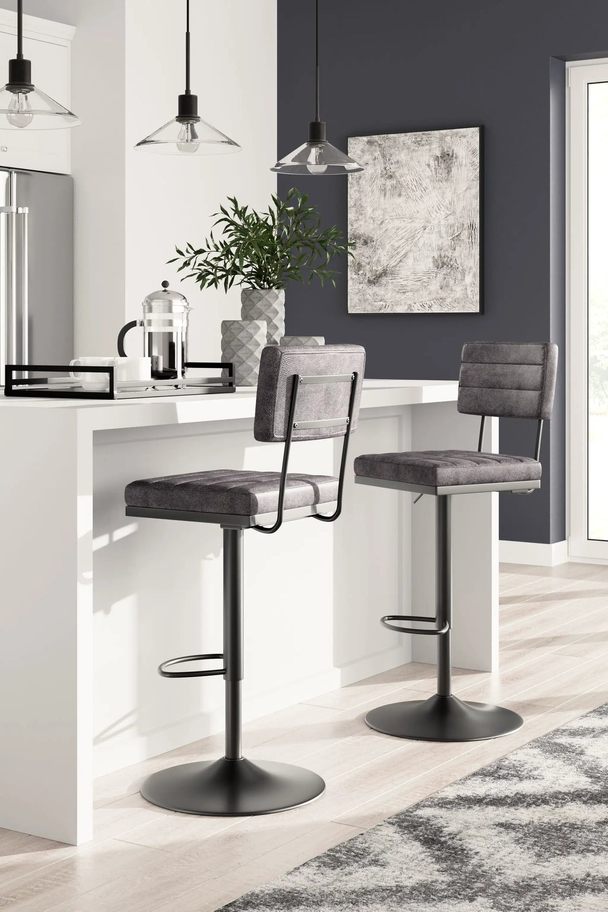 Strumford Tall Swivel Barstool | Set Of 2 | Metal Frame | Cushioned Seat And Back