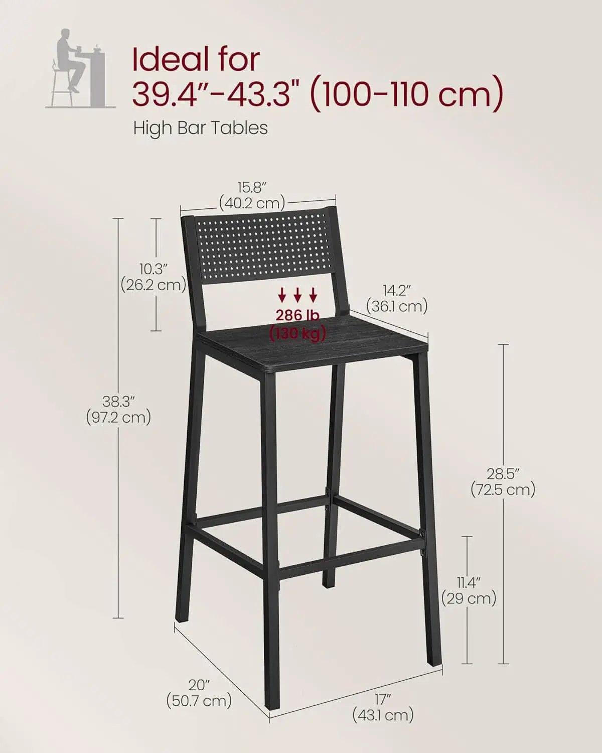 Industrial Charcoal Gray Bar Stools Set Of 2 for Kitchen from PriceLows™