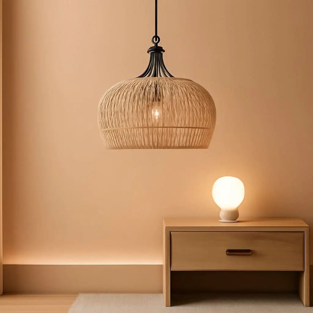 Large 5 Light Handwoven Rattan Boho Dining Room Chandelier from PriceLows™