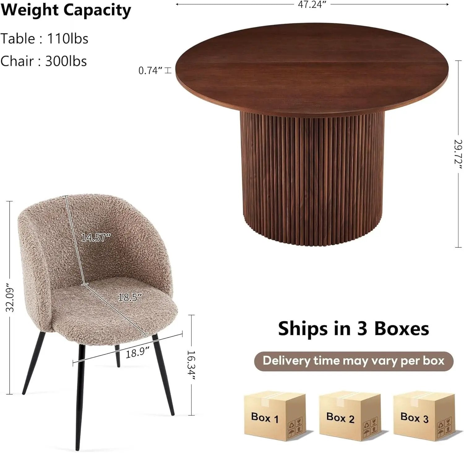 Forty Seven Inch Round Dining Table Set Walnut Finish Woodgrain Chairs from PriceLows™