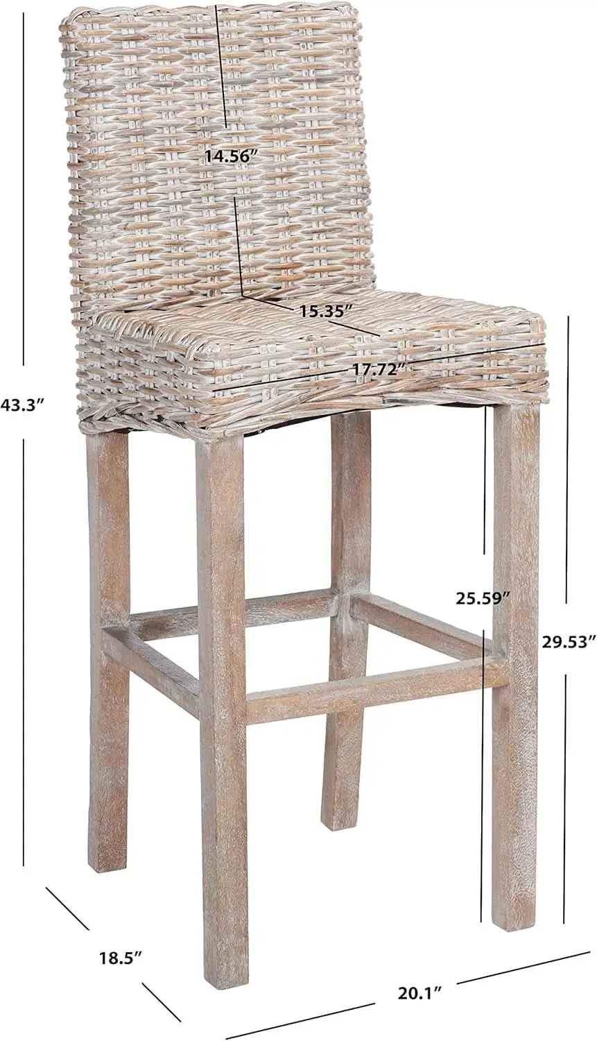 Grey Wash Rattan 30 Inch Bar Stool With Parsons Legs from PriceLows™