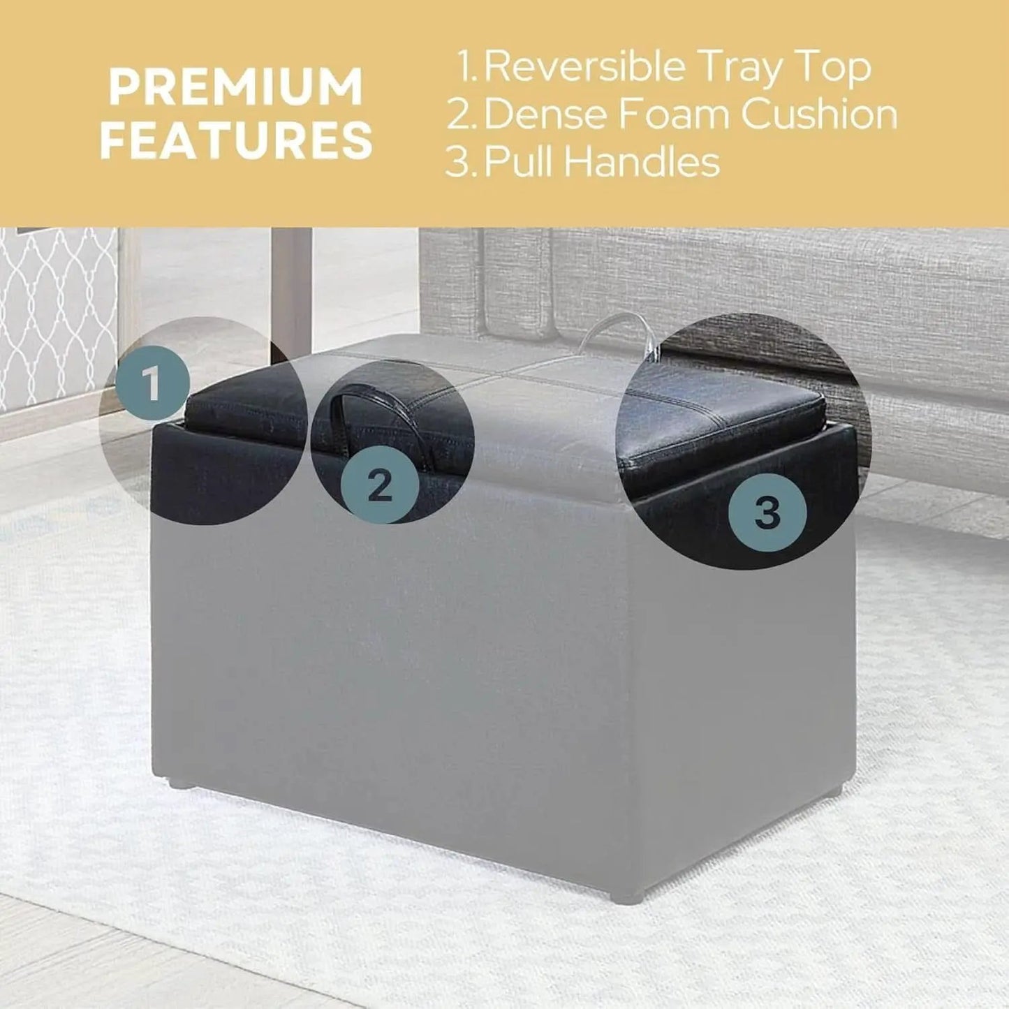 Accent Storage Ottoman 22 Point 75 Inches Charcoal Jet Black from PriceLows™