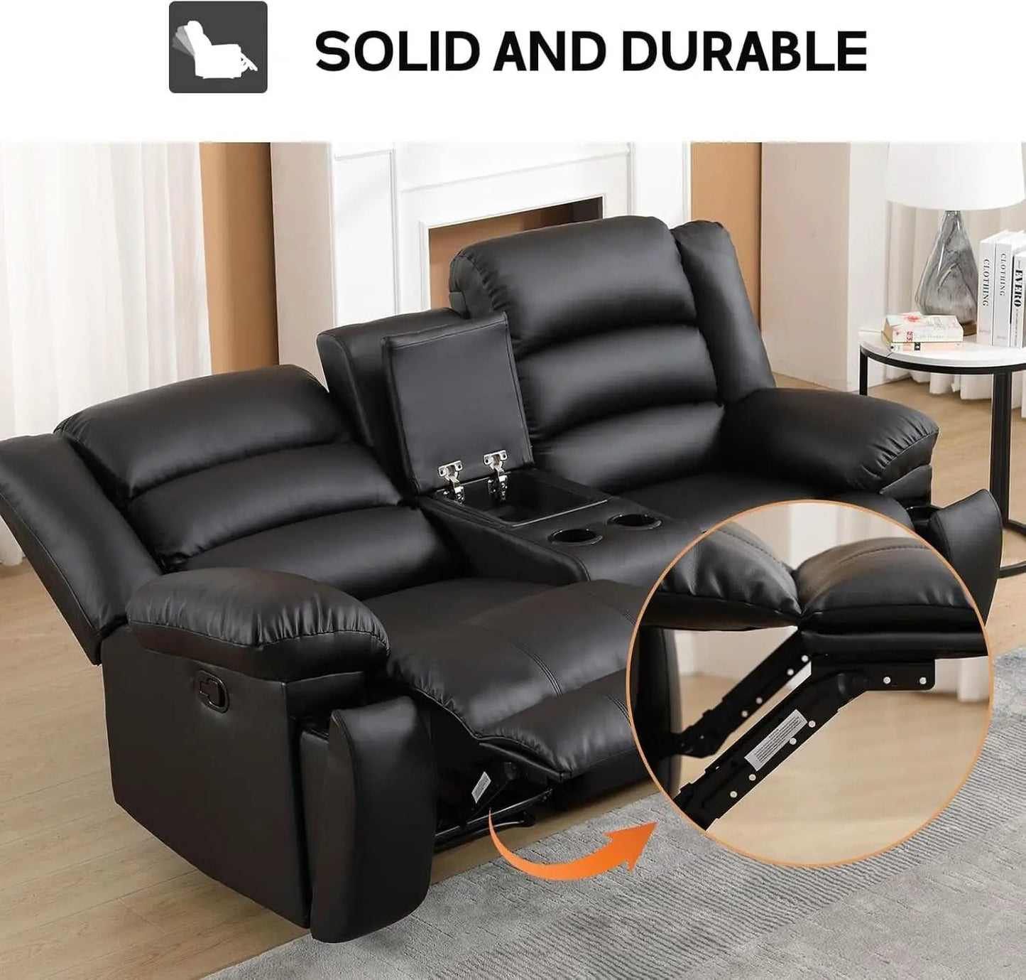 Black Faux Leather Manual Recliner Sofa Set With Loveseat from PriceLows™