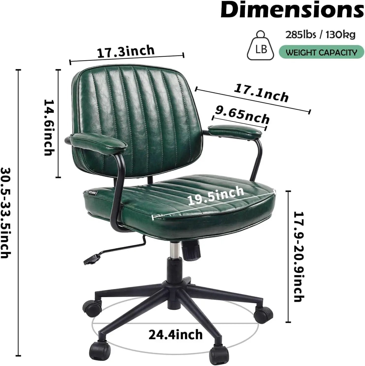 Green Leather Mid Century Office Chair With Wheels And Arms from PriceLows™