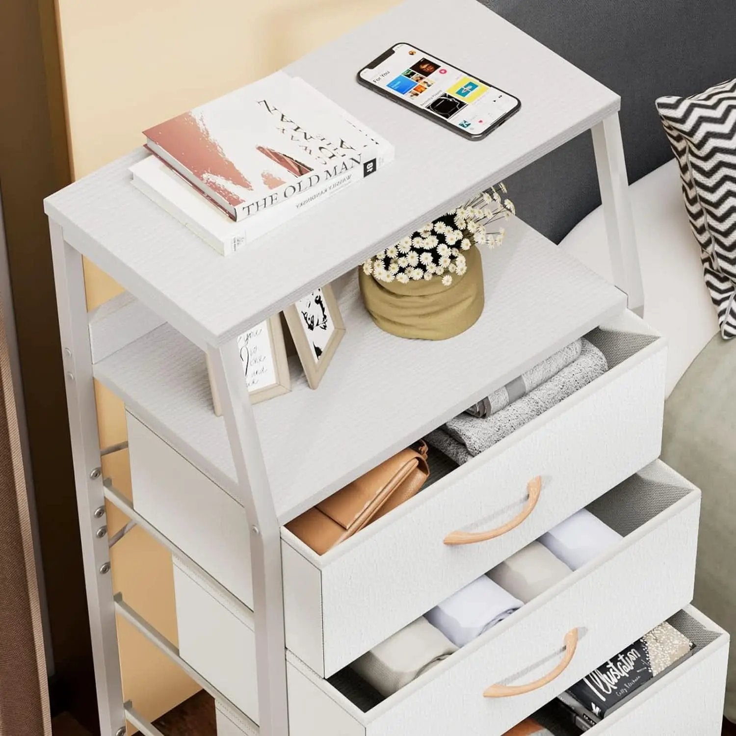 White Dresser With 5 Drawers And Wood Top Bedroom Storage from PriceLows™