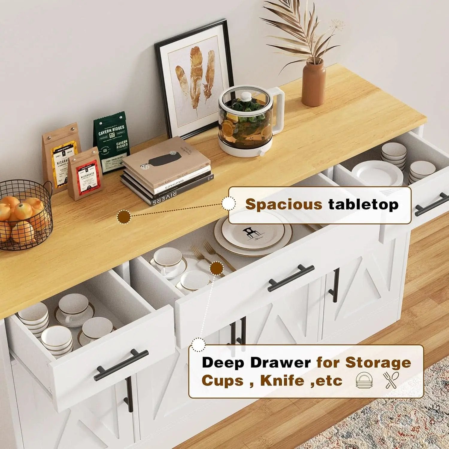 53 Inch White Buffet Cabinet With Drawers For Dining Room from PriceLows™