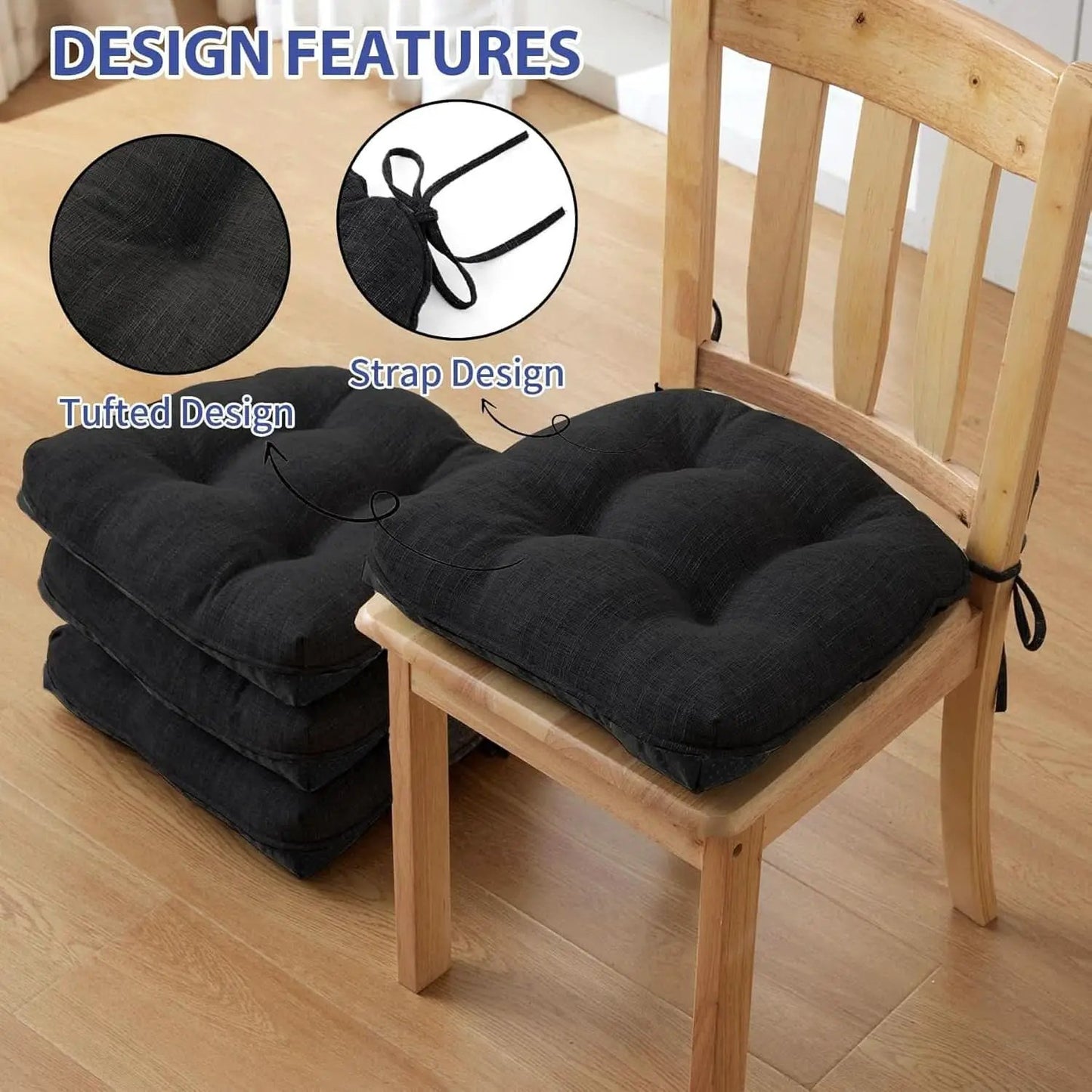 Chair Cushions 4 Pack Memory Foam With Non Slip Backing 15.5x15.5x4 Black from PriceLows™