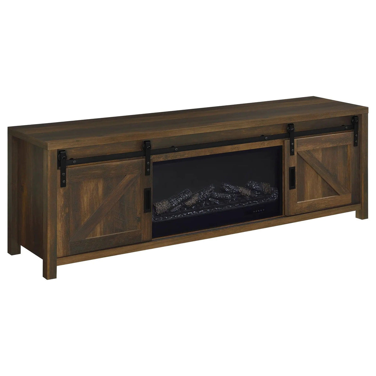 Enfield 71-inch TV Stand Fireplace Media Console Dark Pine | 70.75 x 15.5 x 23.5 in | Metal | Living Room