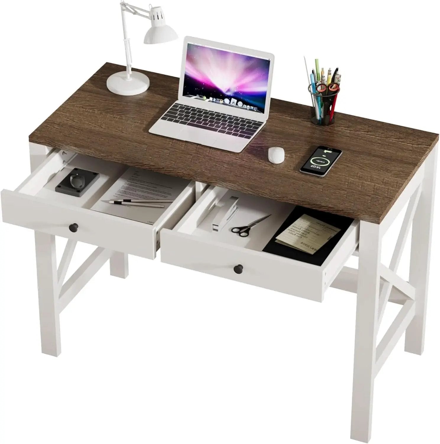 39 Inch Farmhouse Computer Desk With Drawers And X Frame from PriceLows™