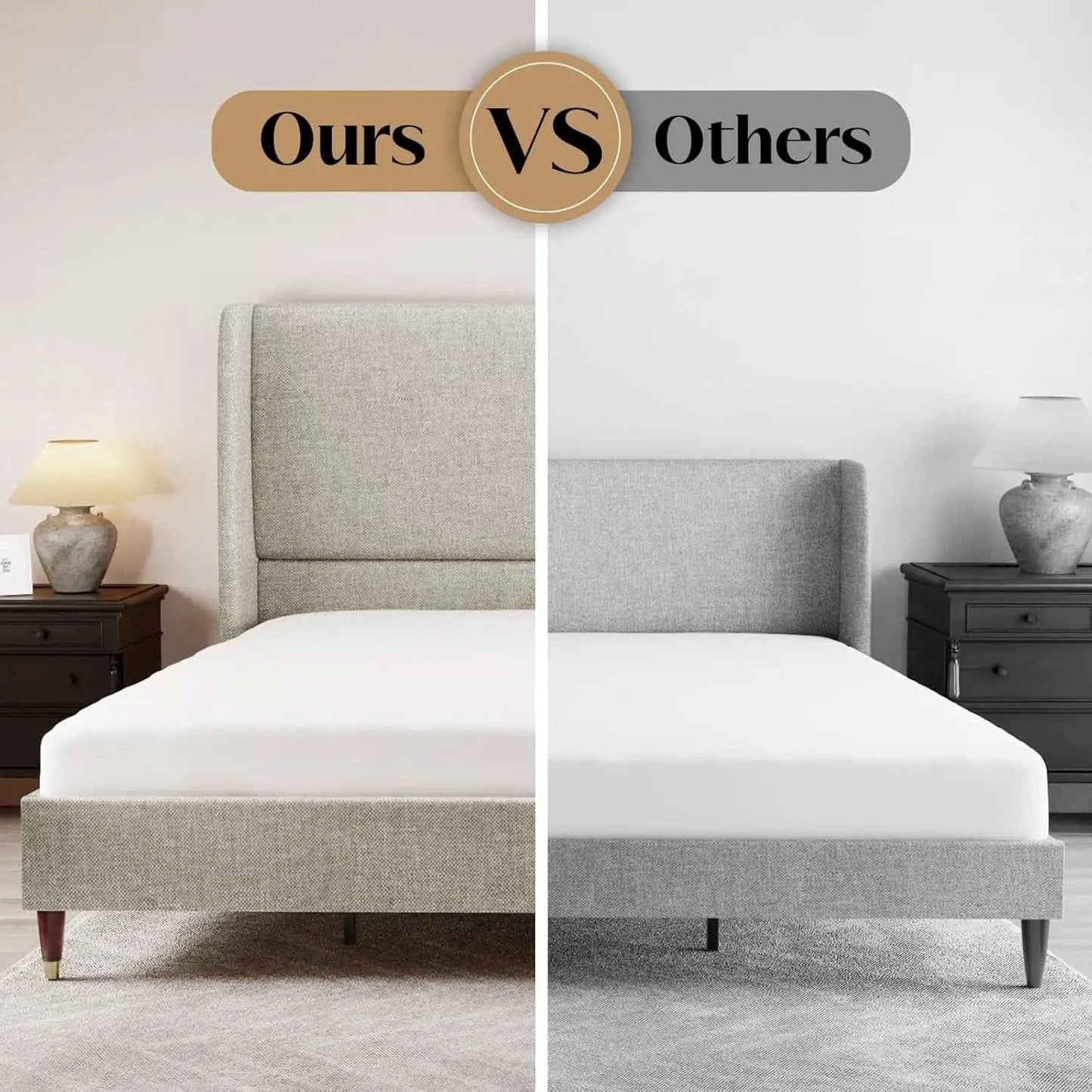 King Size Wingback Headboard Upholstered Bed Frame Khaki from PriceLows™