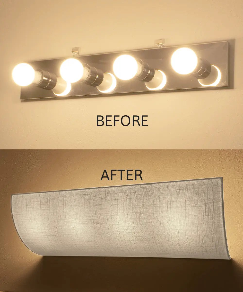 Modern Vanity Light Cover | 26 Inch Wide | White Fabric Shade | DIY Refresh