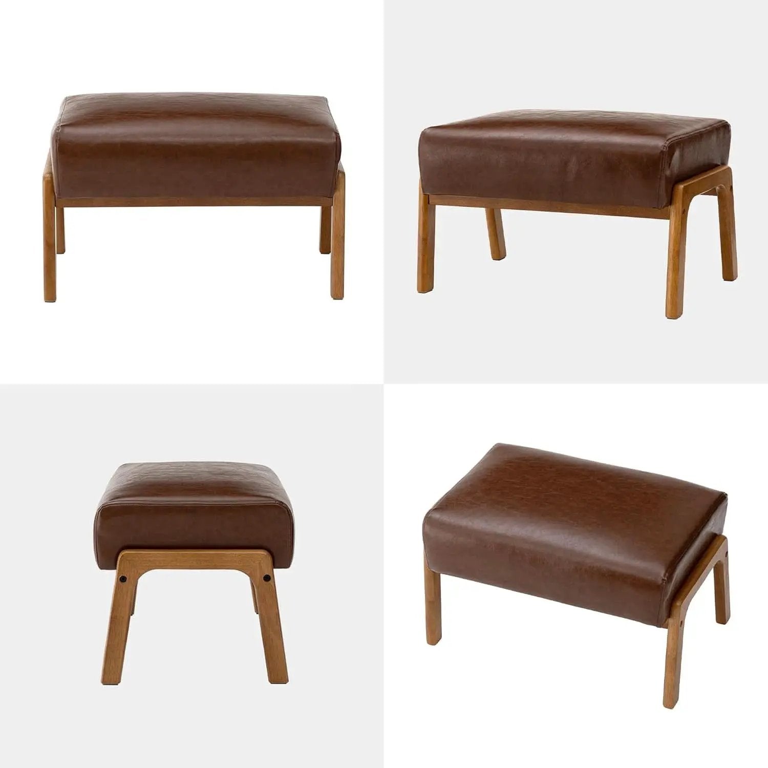 Rectangular Leather Ottoman Bench Twenty Four Point Five Inches Walnut from PriceLows™