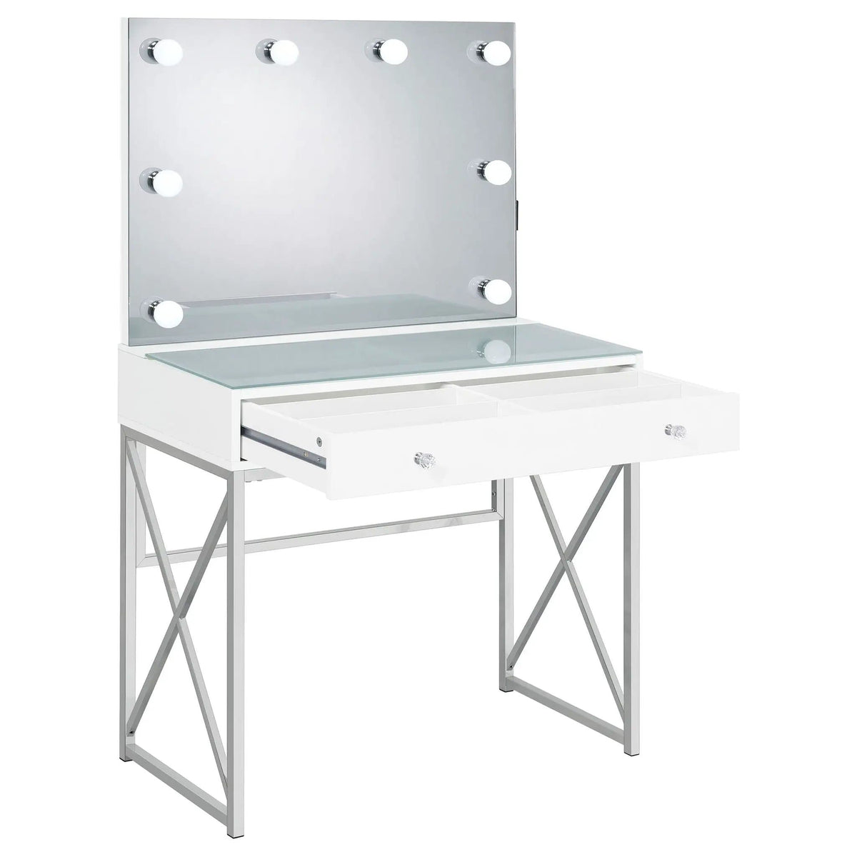 Eliza Vanity Set with Lighting & Stool White and Chrome | 31.75 x 16.5 x 53.25 in | Bathroom Furniture | Bathroom