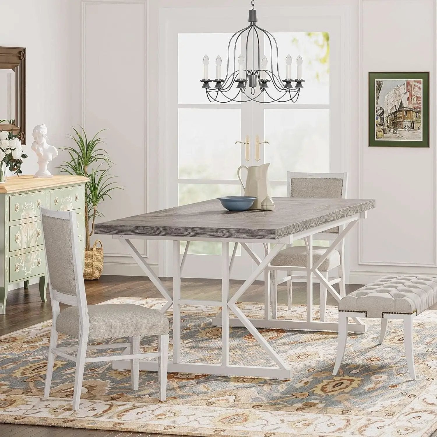Farmhouse 6 Person Dining Table 70.8 Inch Grey Wood Table from PriceLows™