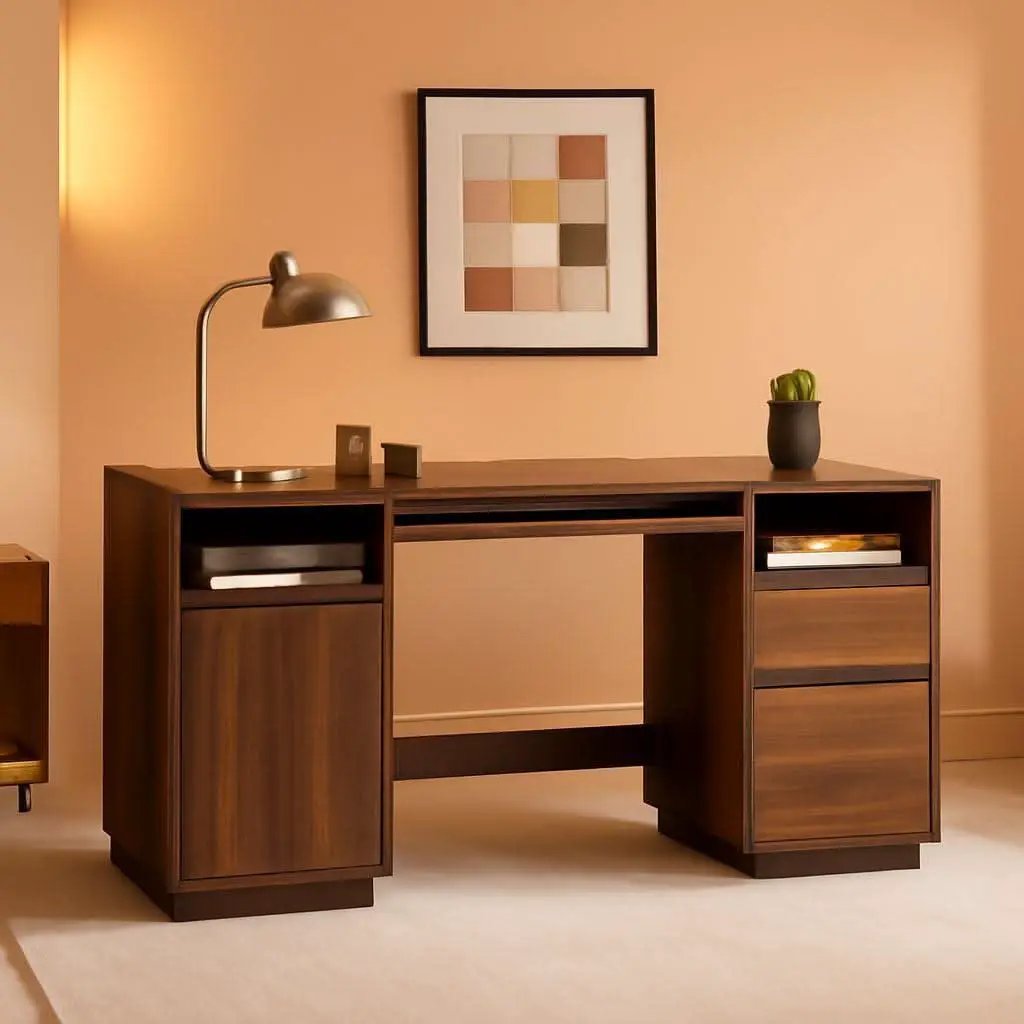Farmhouse Executive Desk With Charging Station Brown from PriceLows™