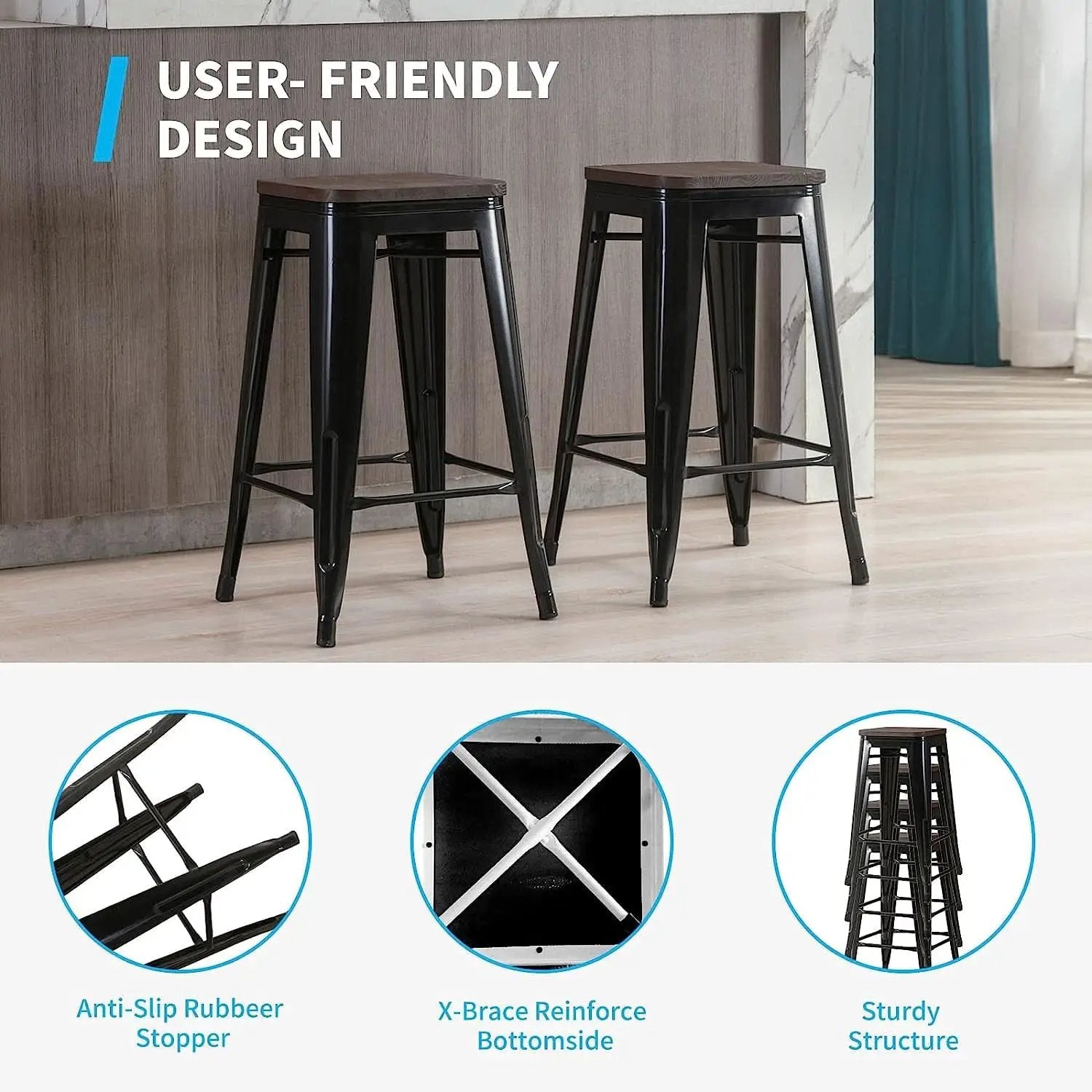 Square Metal Bar Stool Set Of 2, Stackable, 330 Lb Capacity from PriceLows™
