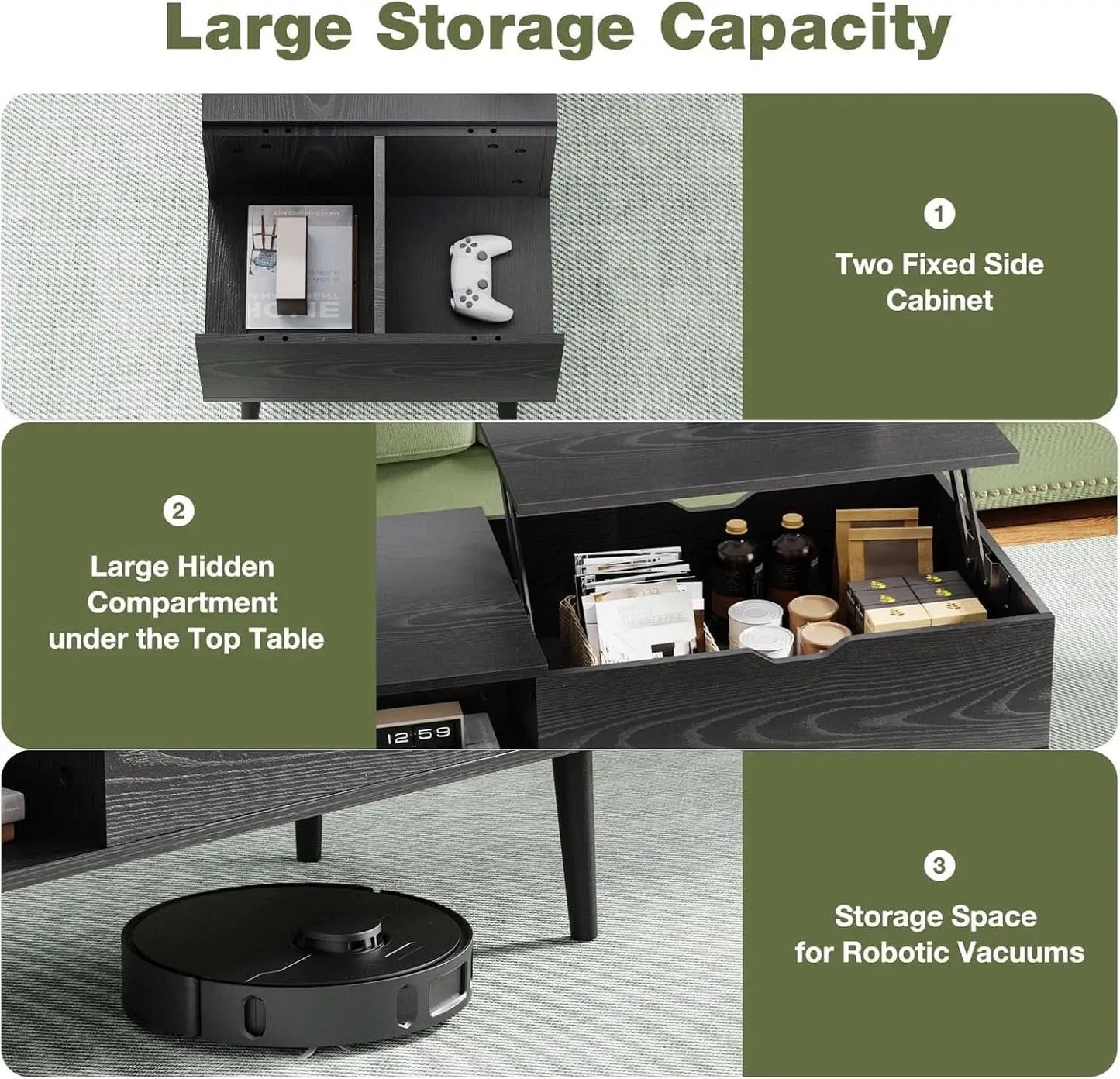 Black Wood Lift Top Coffee Table With Hidden Compartment from PriceLows™