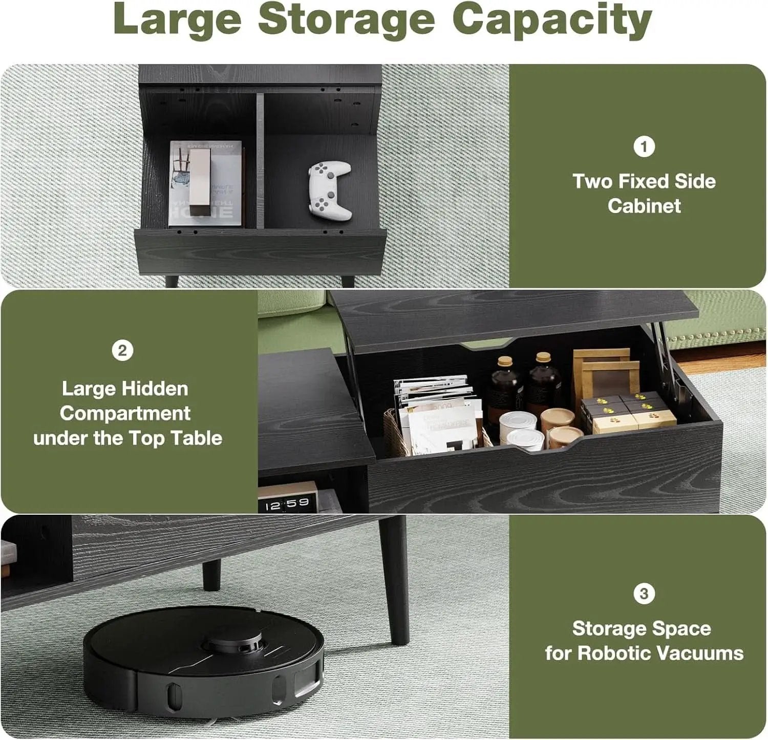 Black Wood Lift Top Coffee Table With Hidden Compartment from PriceLows™
