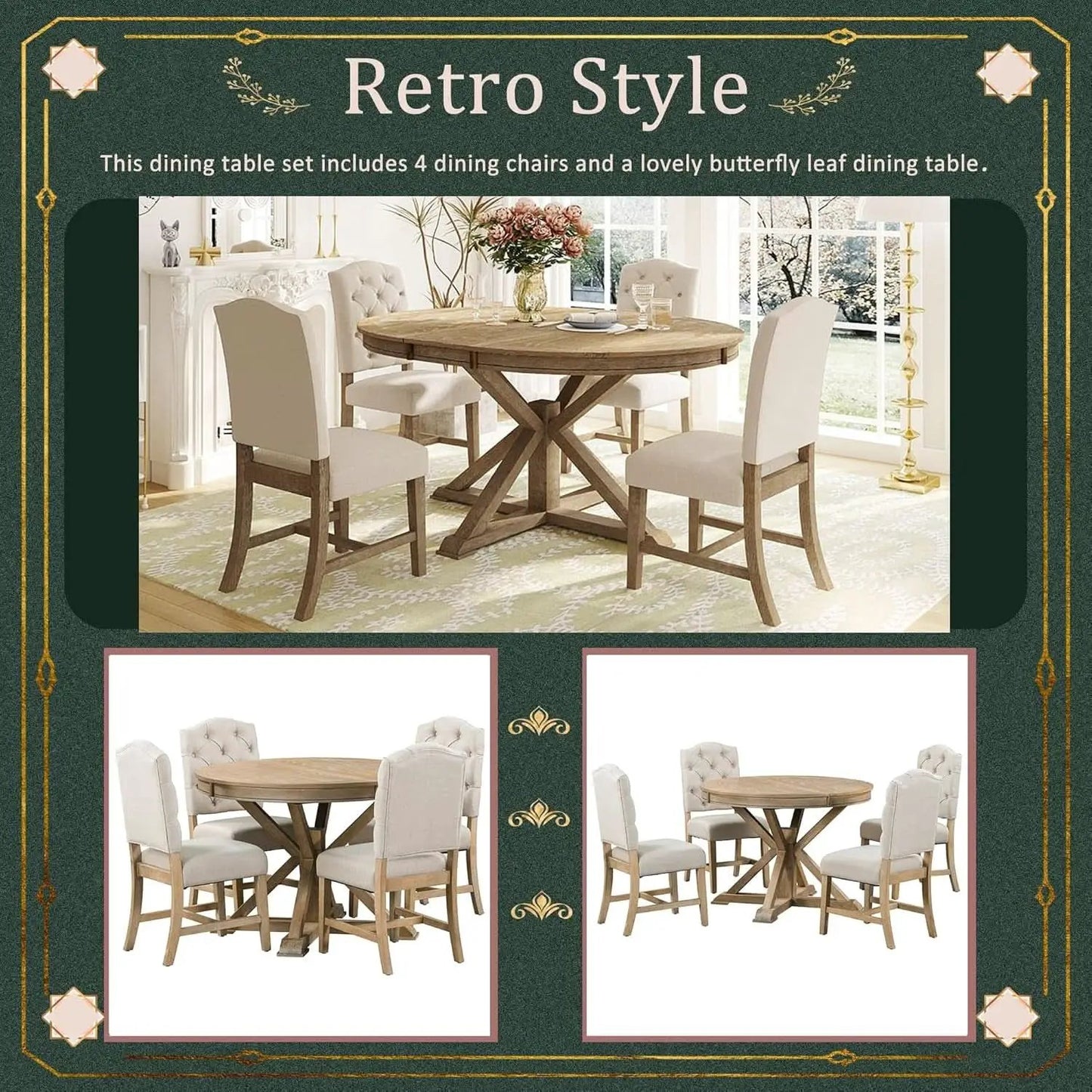 Circular Solid Wood DiningTable Set Four Extendable from PriceLows™