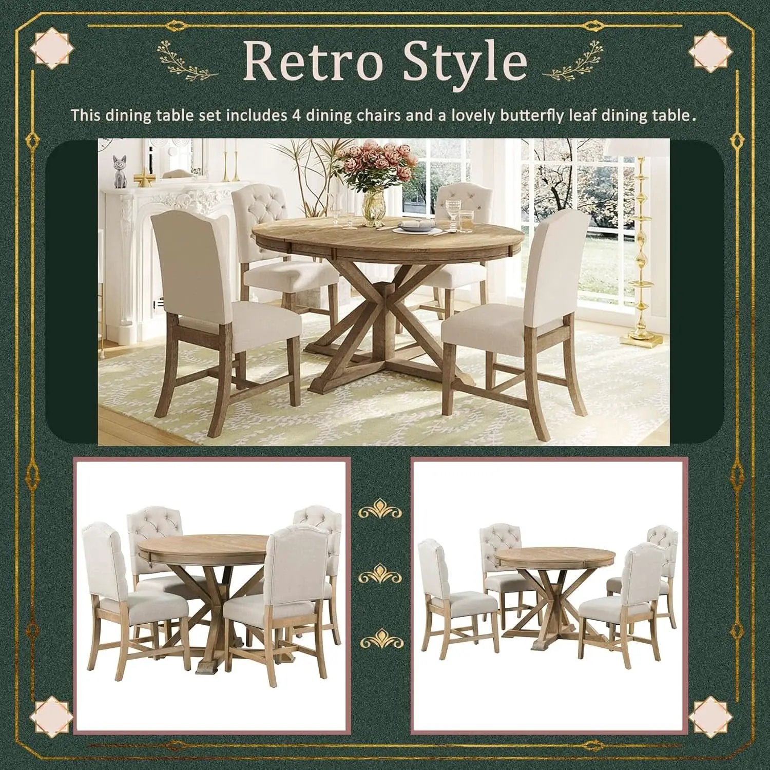 Circular Solid Wood DiningTable Set Four Extendable from PriceLows™