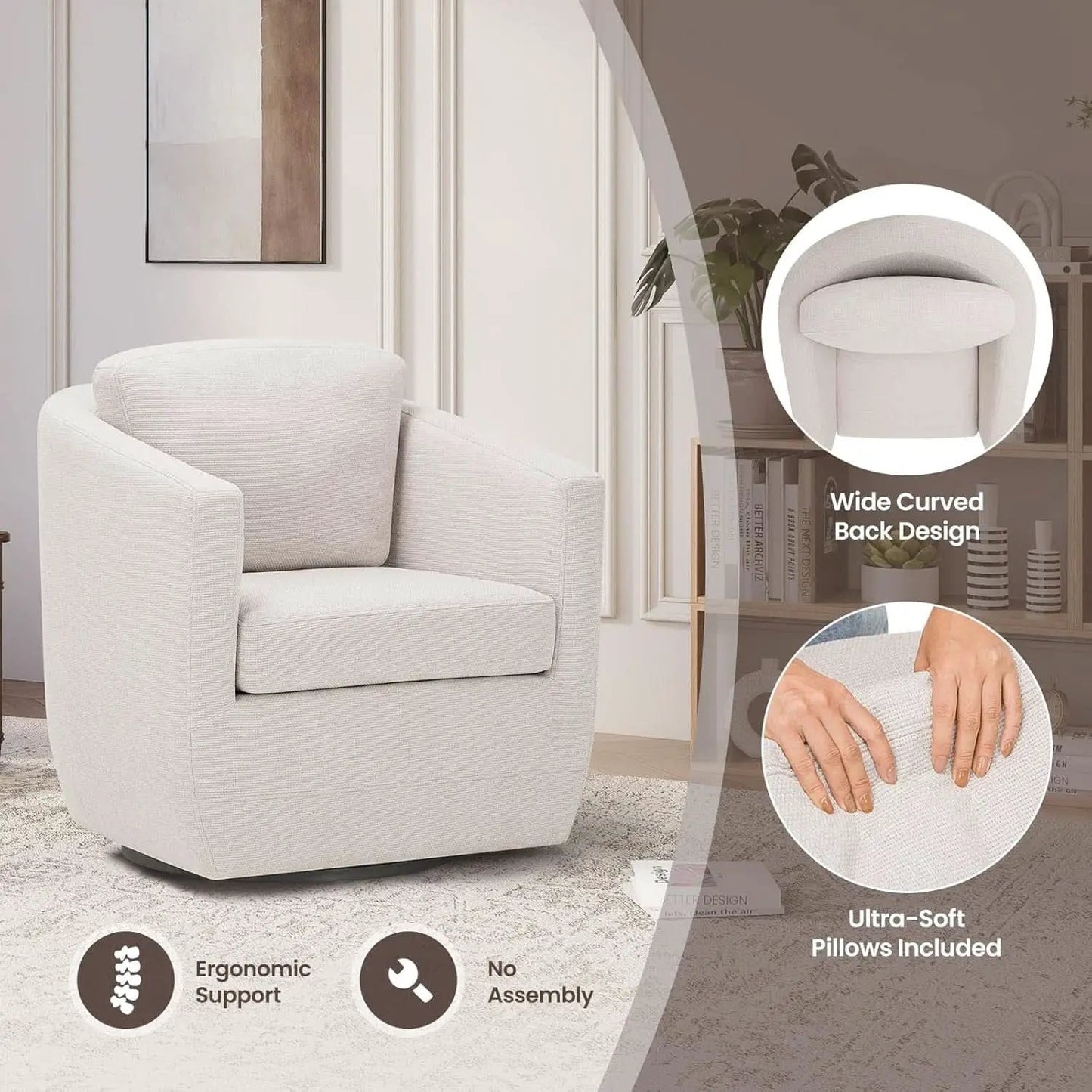 Beige 360 Degrees Swivel Armchairs Fully Assembled from PriceLows™