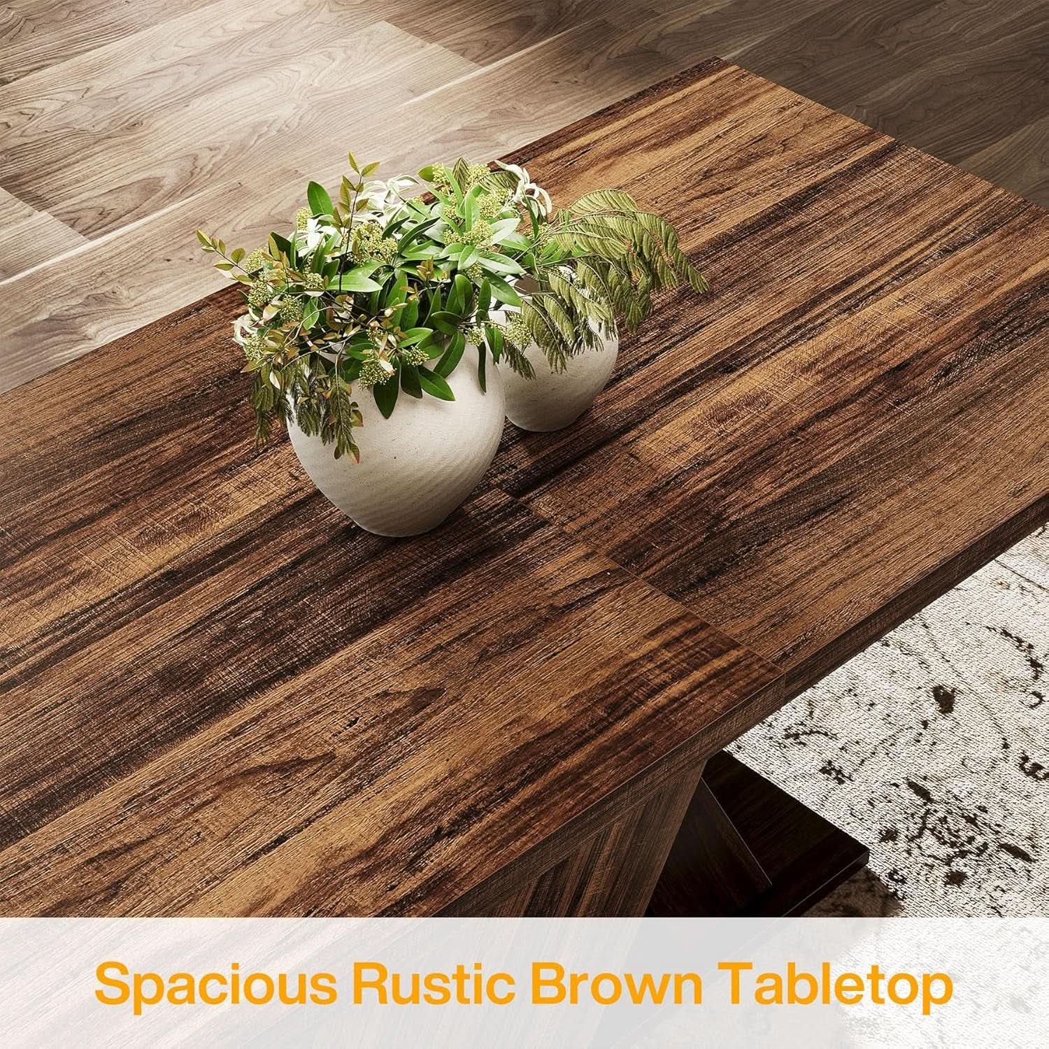 55 Inch Rustic Brown Farmhouse Dining Table For Four from PriceLows™