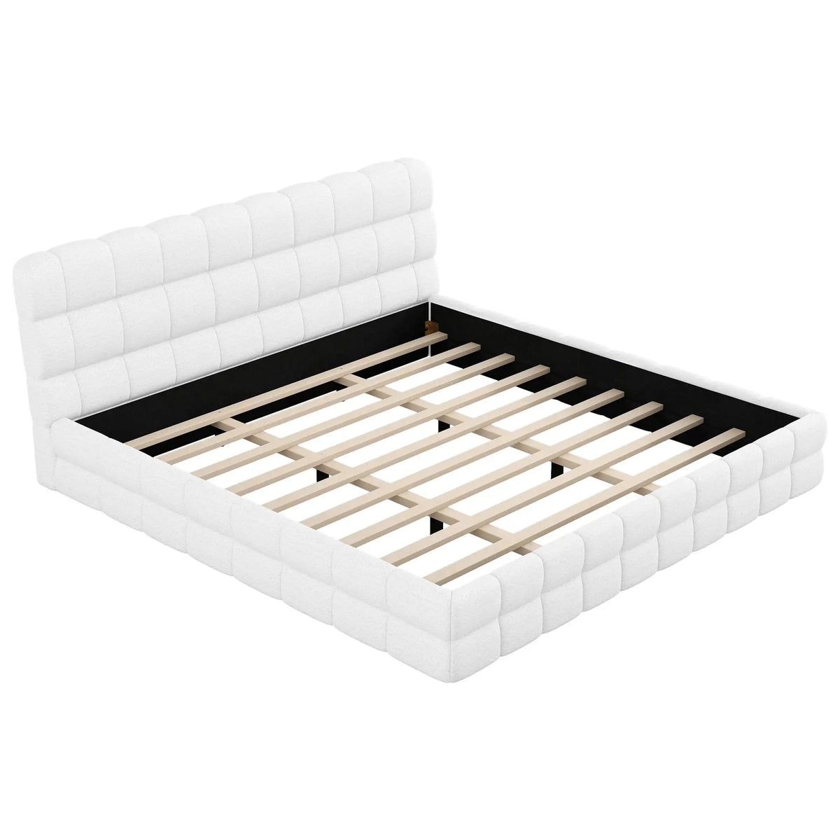 Upholstered Platform Bed With Headboard | 3 Pieces | Pine Wood & Metal | Bedroom
