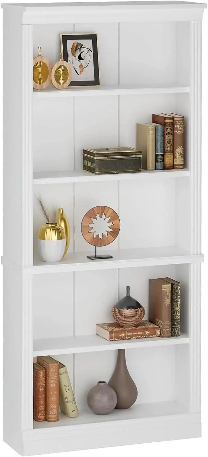 5-Shelf Bookcase Wooden Standing Rack White Living Room from PriceLows™