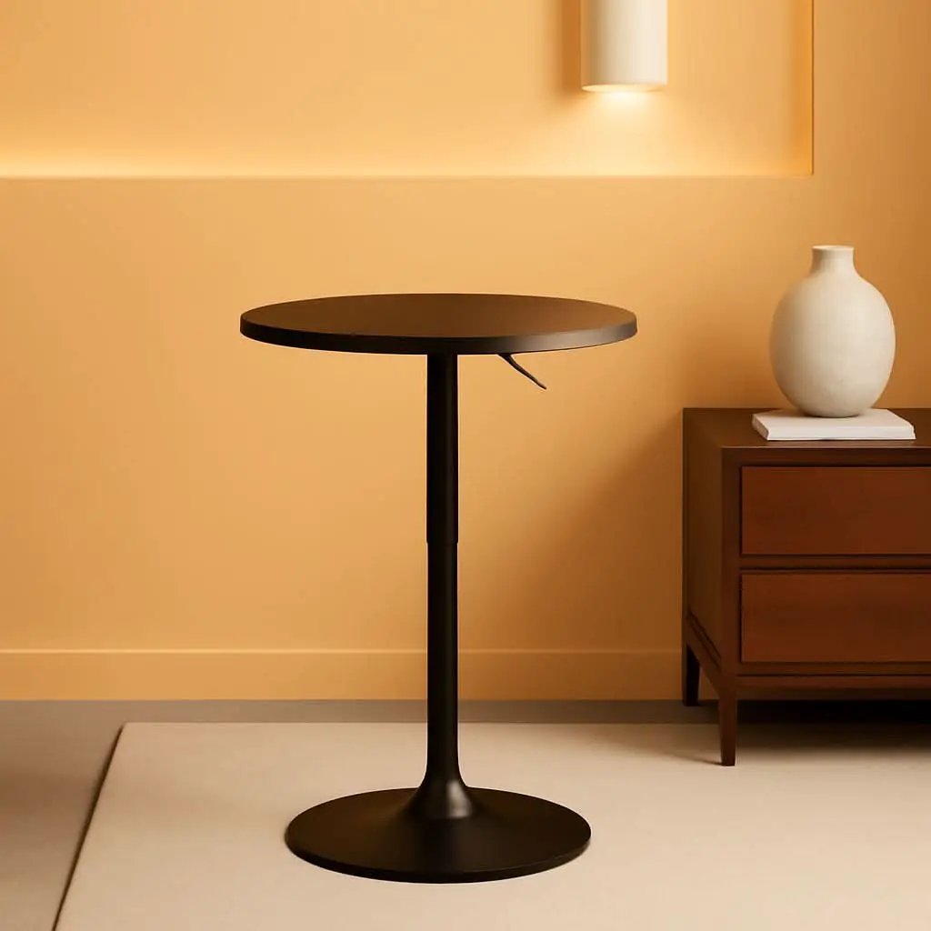 Black Circular Bar Table Featuring Adjustable Height from PriceLows™