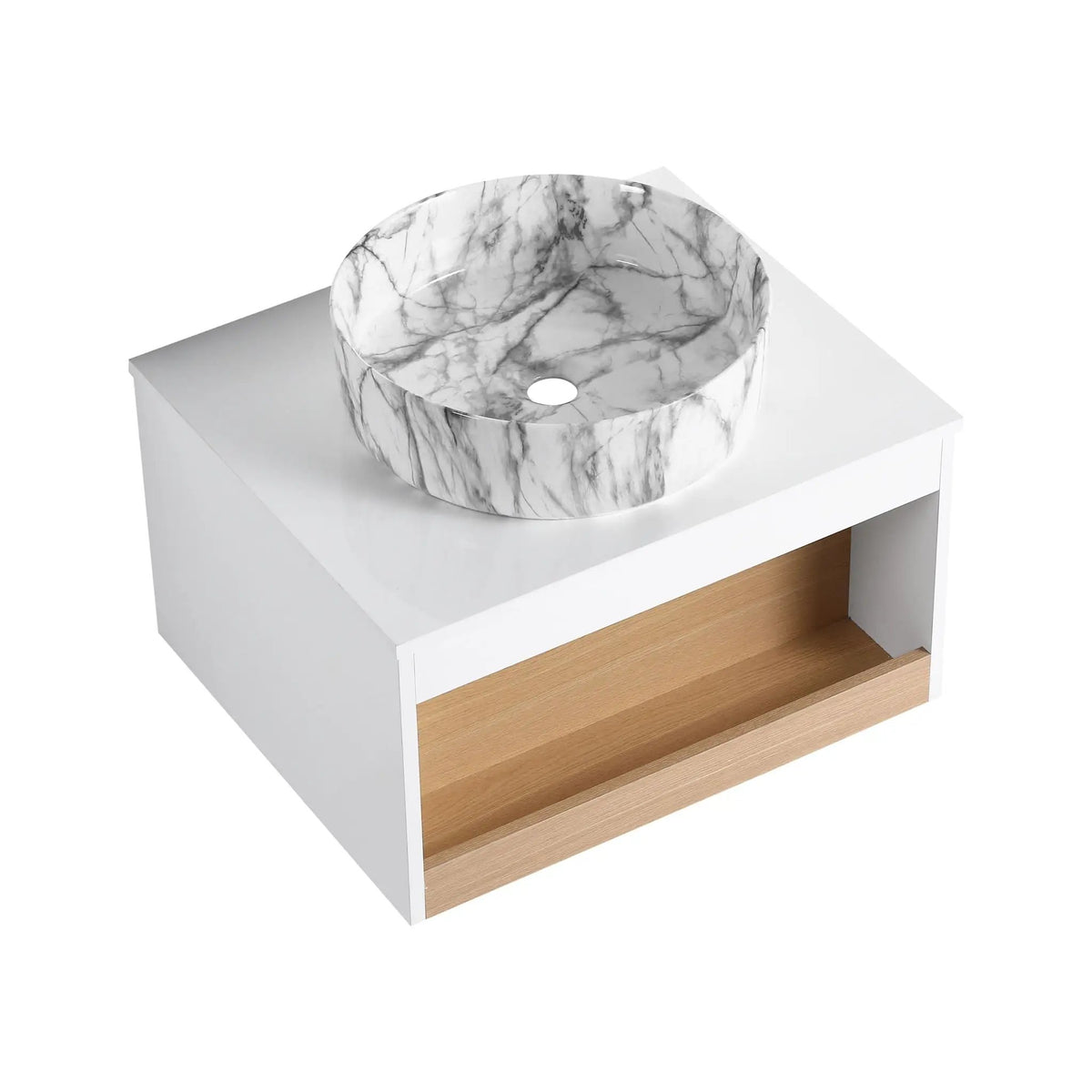 Floating Bathroom Vanity | Wall Mounted | Ceramic Vessel Sink | White