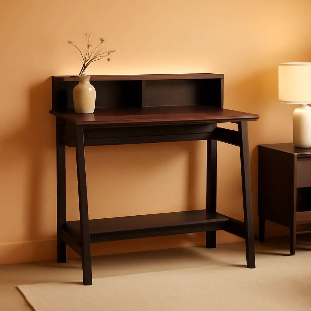 A Frame Computer Desk With Hutch In Dark Walnut Finish from PriceLows™