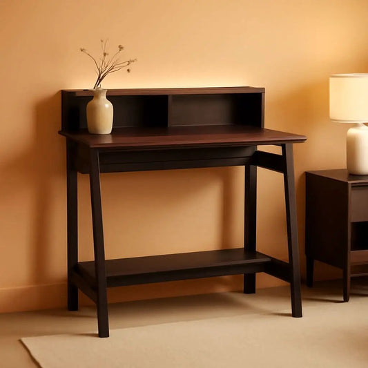 A Frame Computer Desk With Hutch In Dark Walnut Finish from PriceLows™