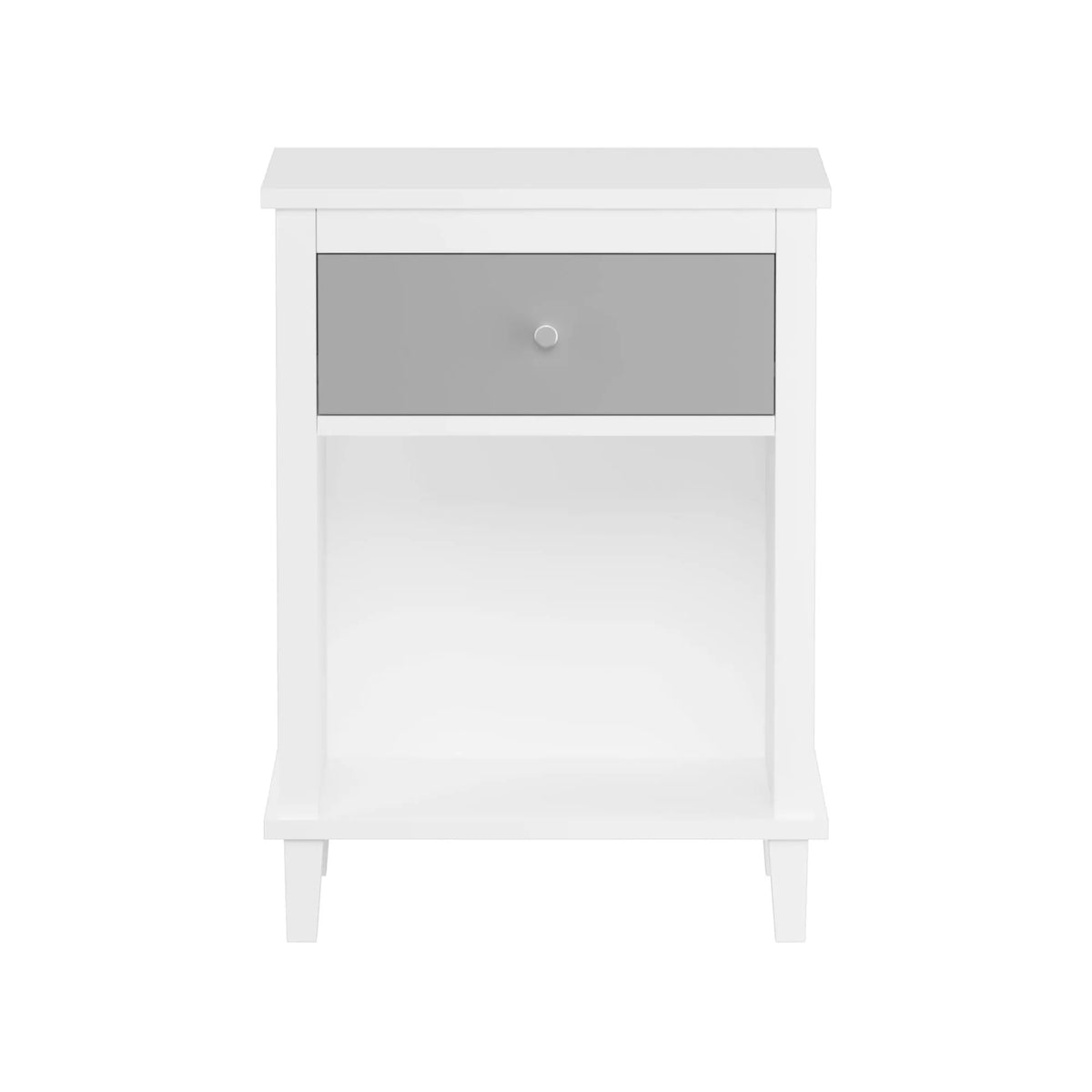 Nightstand With 1 Drawer And 1 Shelf | Aluminum Handles | Tip-Over Restraint | Child-Safe Design