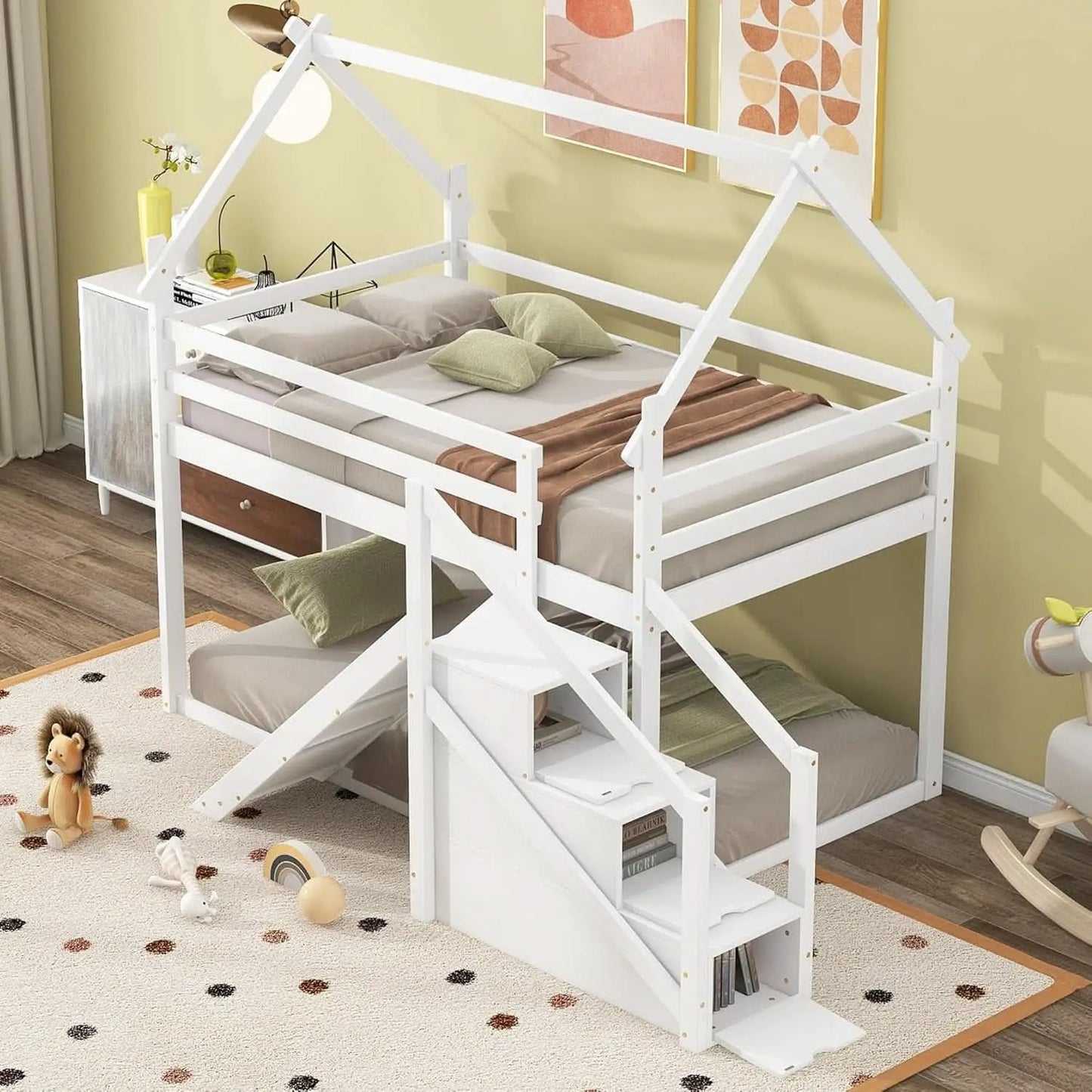 White House Twin Over Twin Bunk Bed With Slide And Stairs from PriceLows™