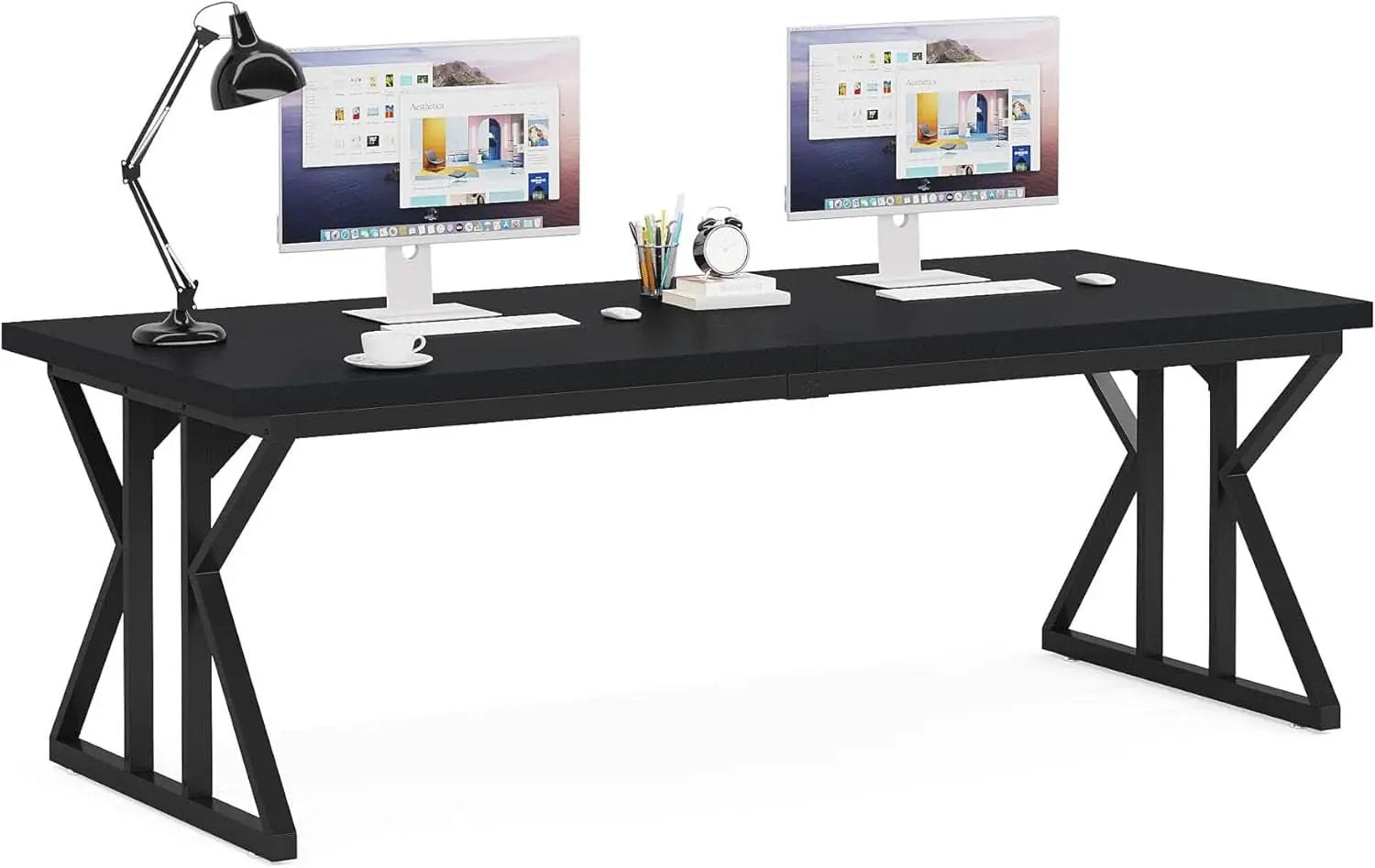 78.7 Inch Black Executive Desk Home Office Computer Desk from PriceLows™