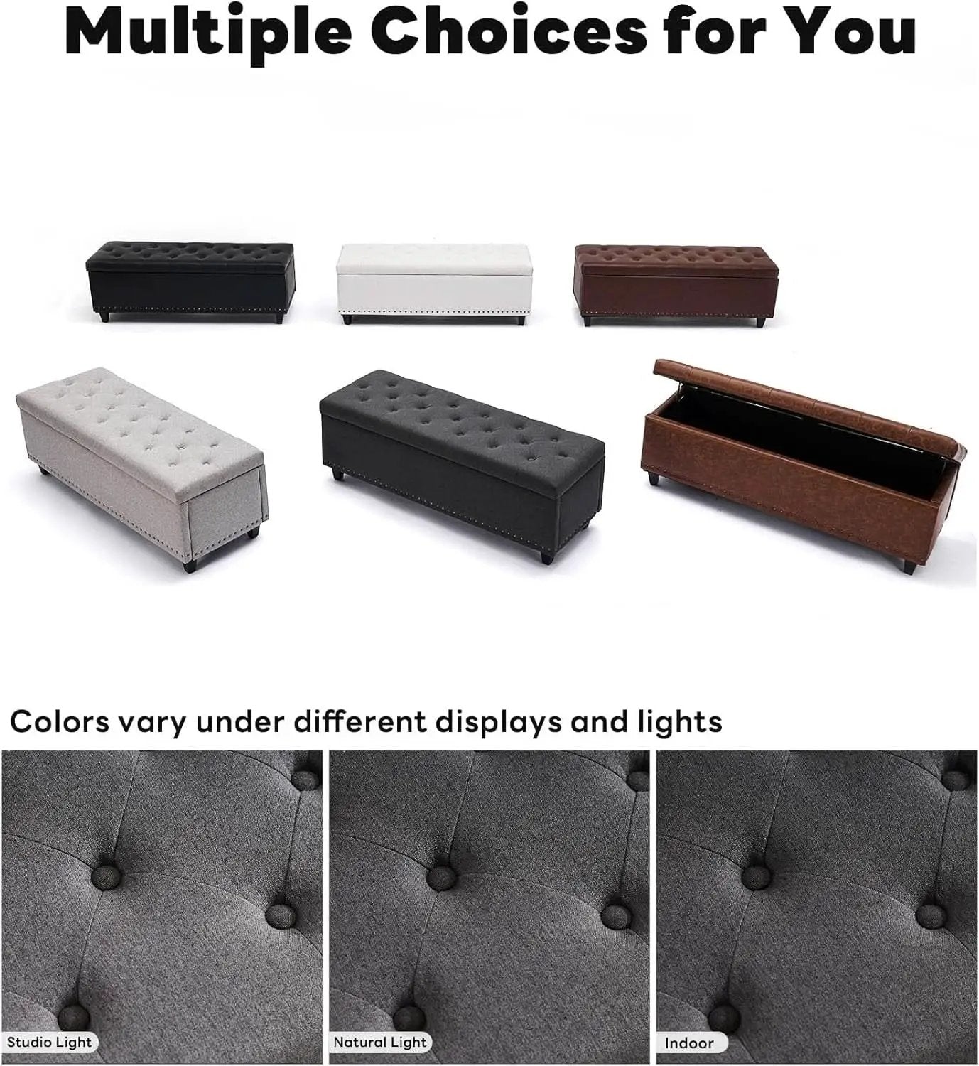 50.8 Inches Gray Upholstered Storage Ottoman Bench from PriceLows™