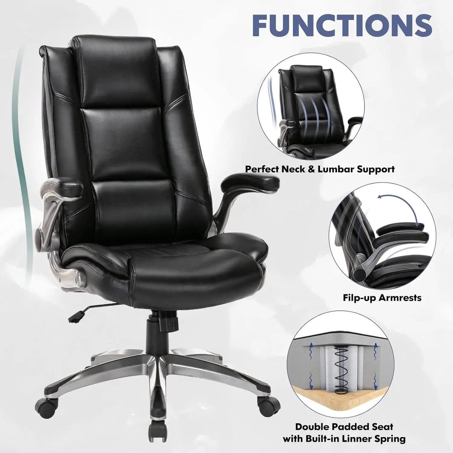 Bonded Leather Executive Office Chair Black High Back from PriceLows™