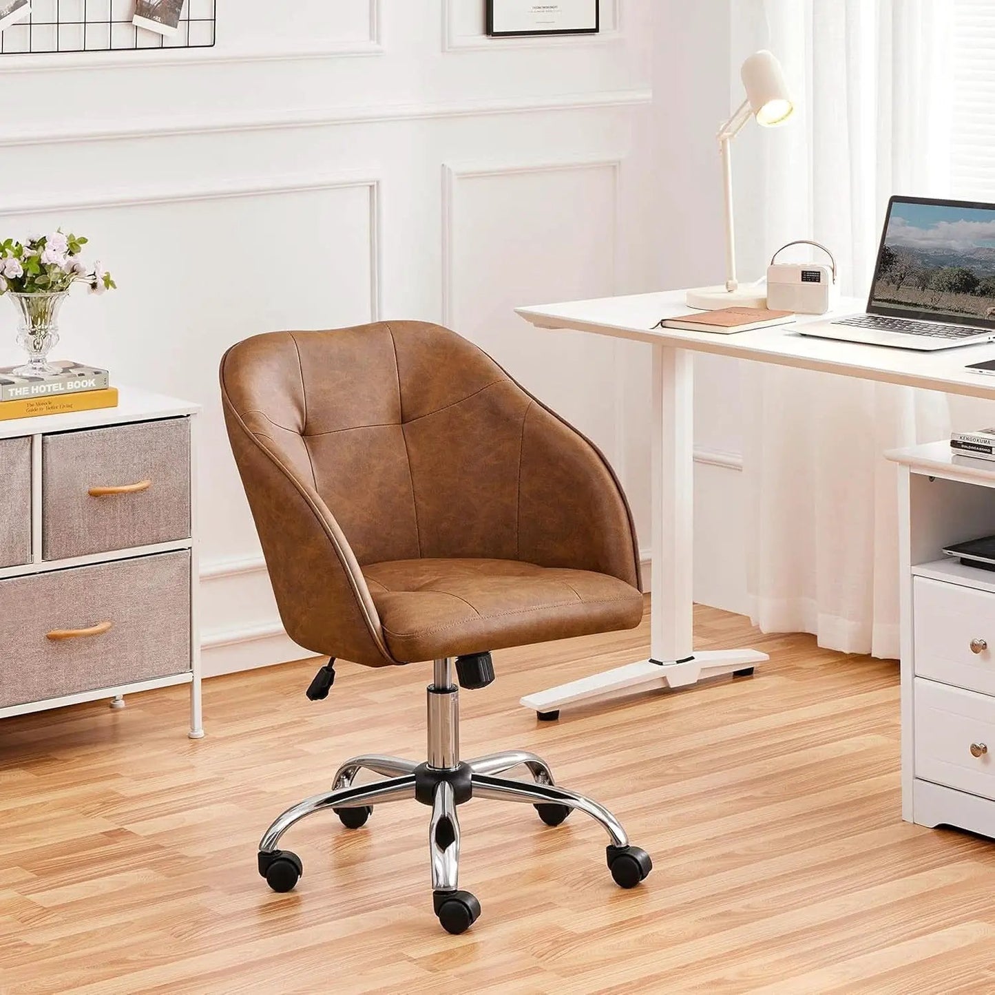 Brown Faux Leather Desk Chair With Adjustable Tilt from PriceLows™