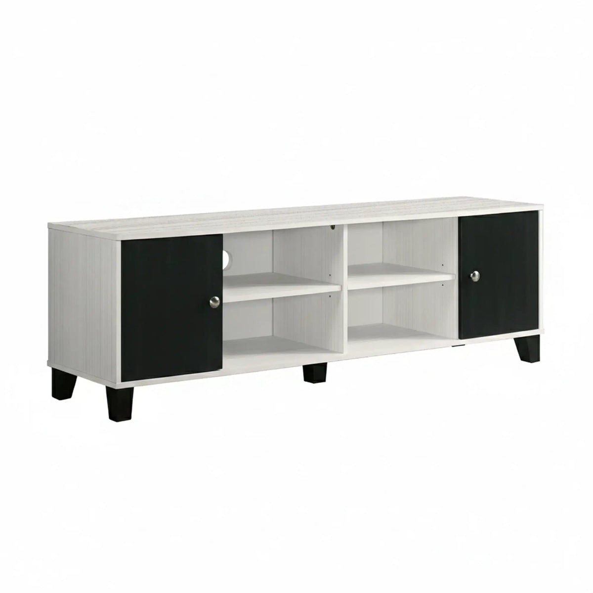 2 Tone TV Stand With Open Shelving And Concealed Storage Living Room Furniture Black | 63.7 x 15.6 x 20.1 in | Wood | White