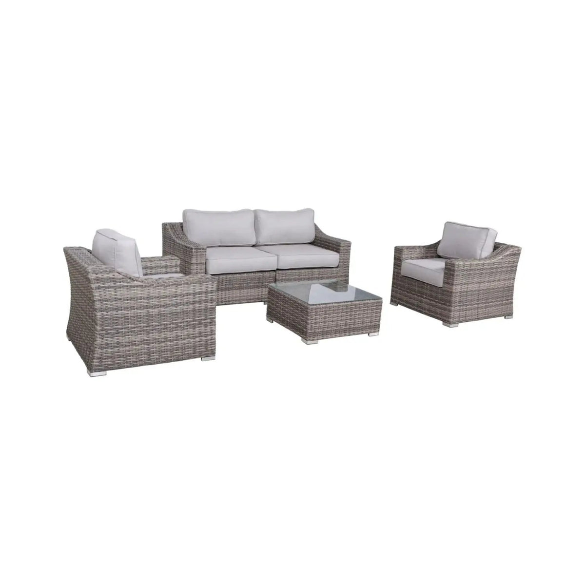 Outdoor Wicker Conversation Set | All-Weather Resin | Tempered Glass Table | 5 Inch Cushions