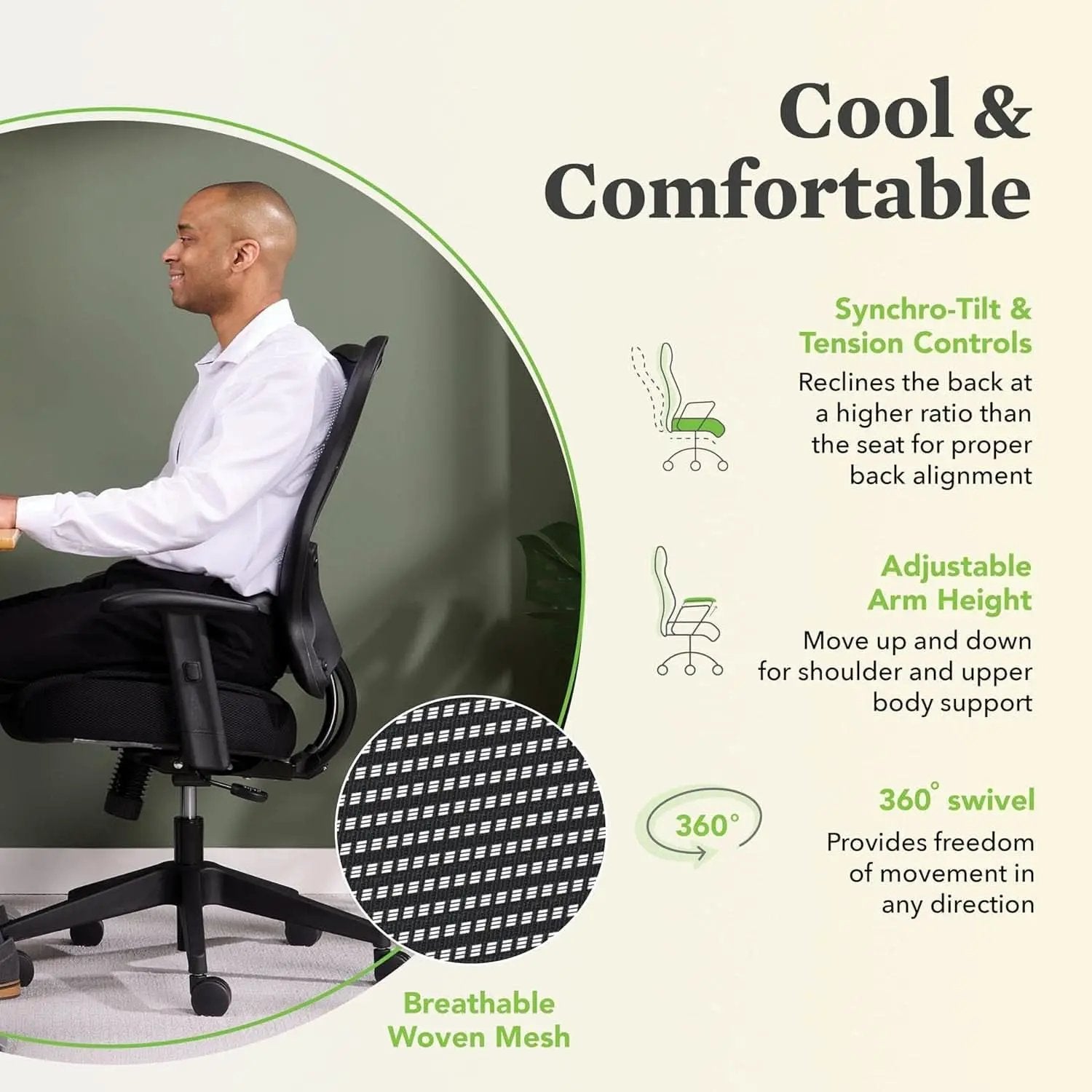Wave High Back Ergonomic Office Chair With Breathable Mesh Back 360 Swivel from PriceLows™