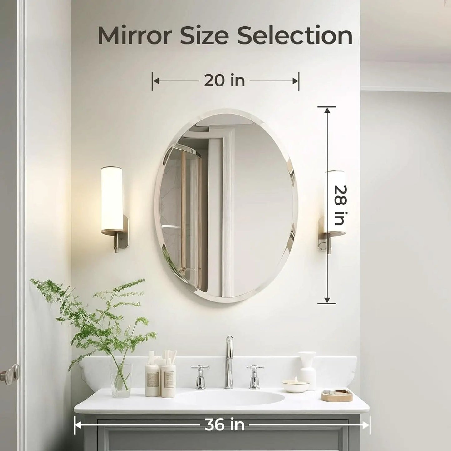 20x28 Inch Oval Frameless Bathroom Mirror Beveled Edge from PriceLows™