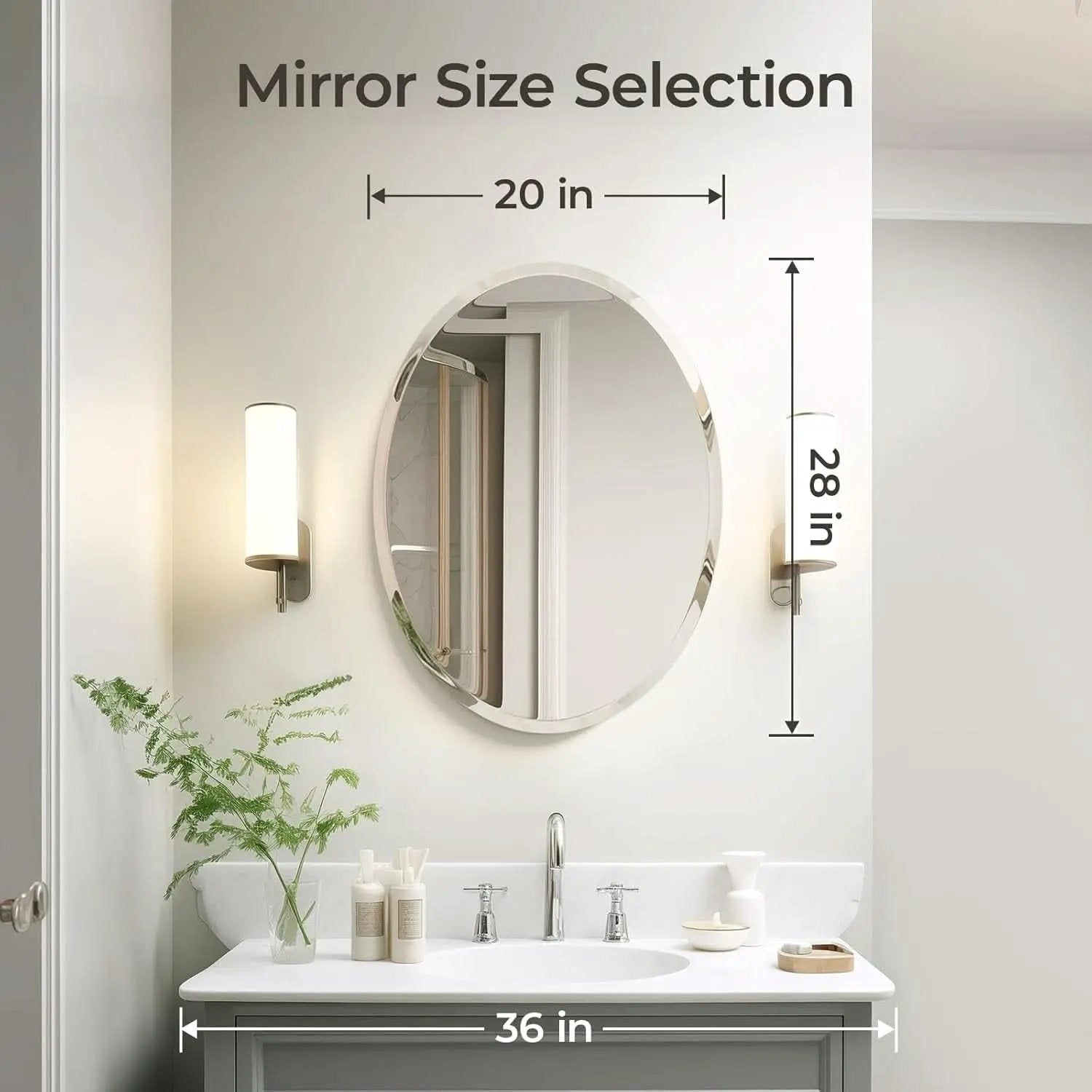 20x28 Inch Oval Frameless Bathroom Mirror Beveled Edge from PriceLows™